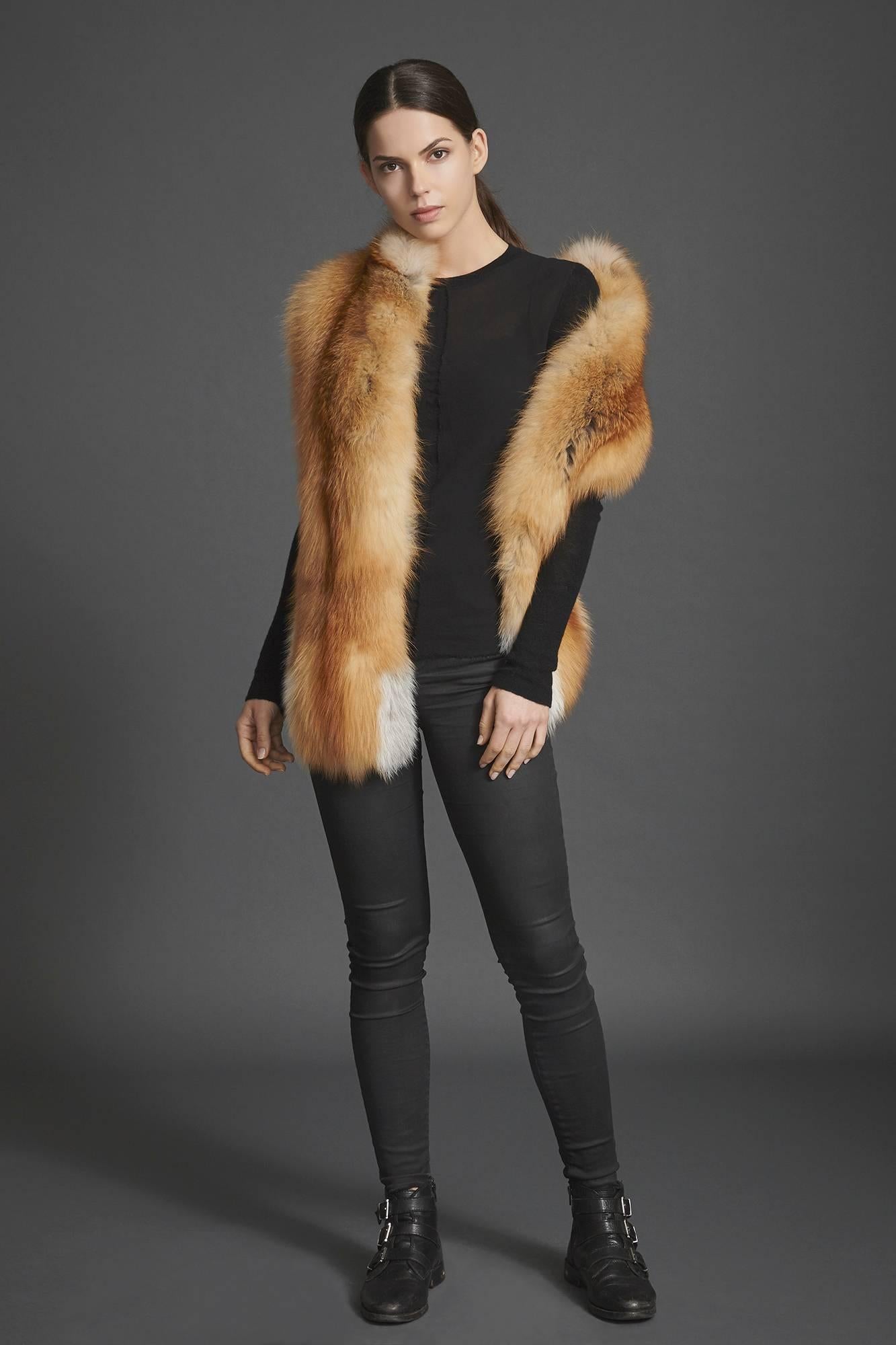 Verheyen London Nehru Collar Stole in Natural Red Fox Fur - Brand New 2