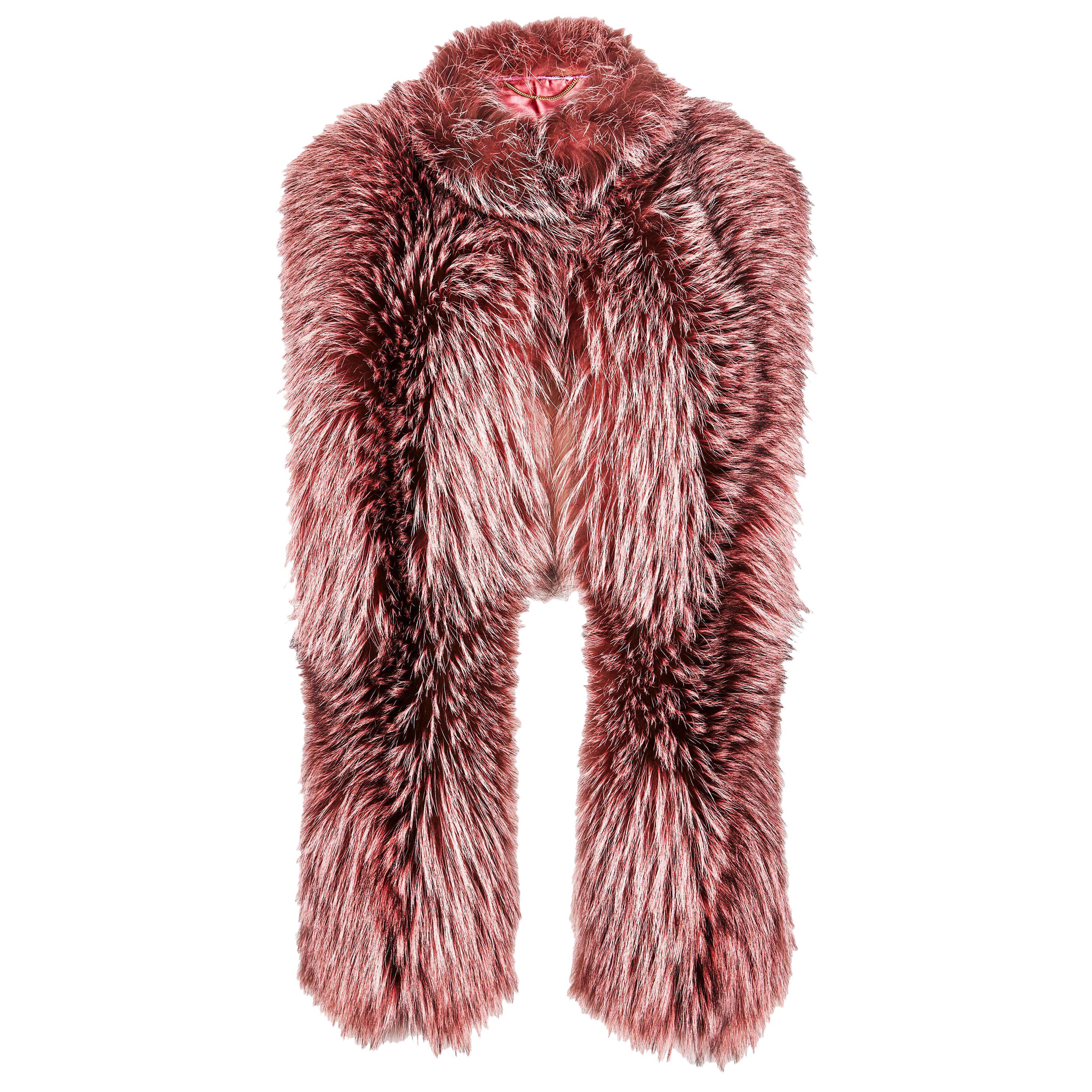 Verheyen London Nehru Collar Stole Rose Quartz Pink Fox Fur & Silk Lining - New