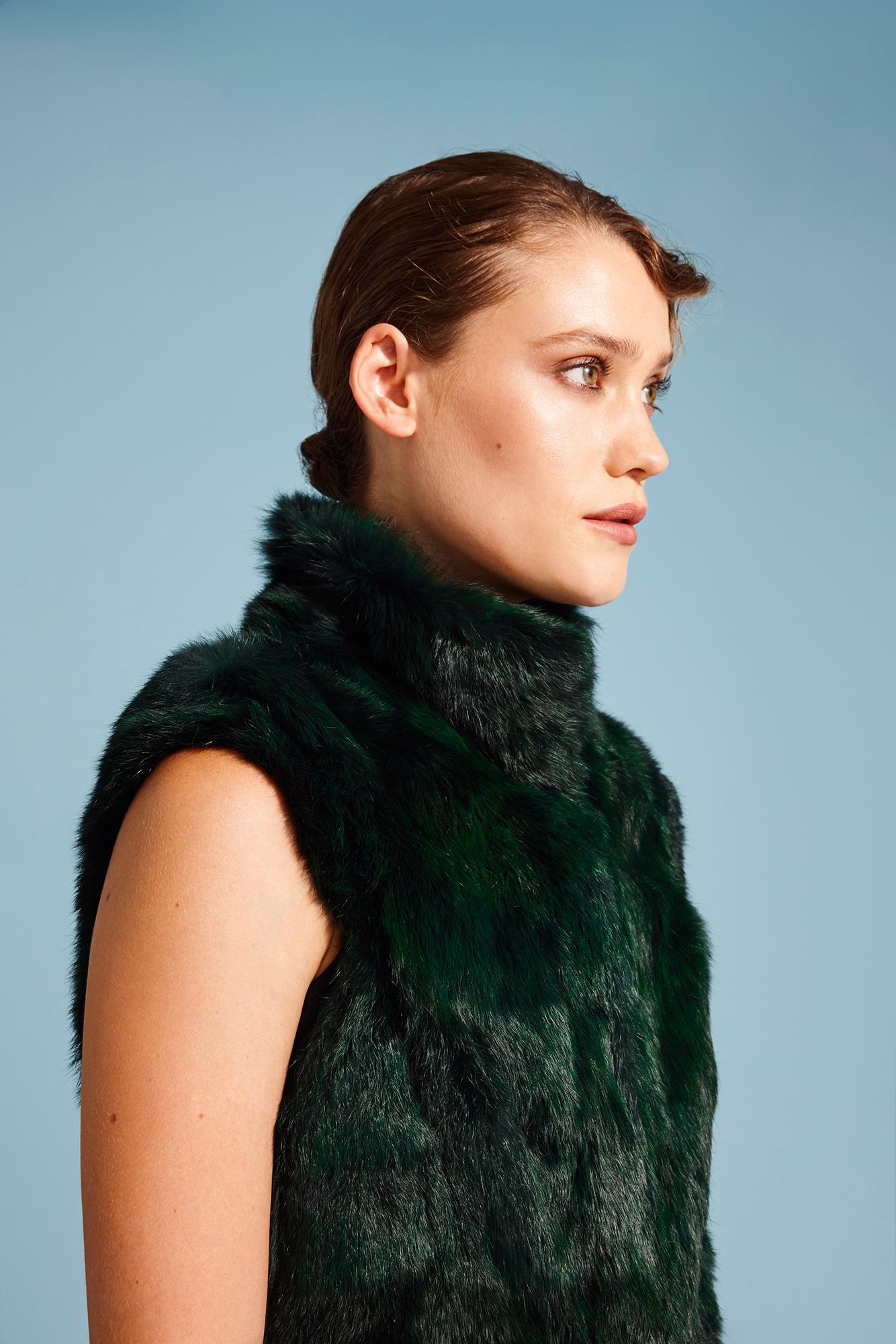 Verheyen London Nehru Gilet in Rabbit Fur in Iced Blue Topaz - Size UK 8-12 For Sale 1