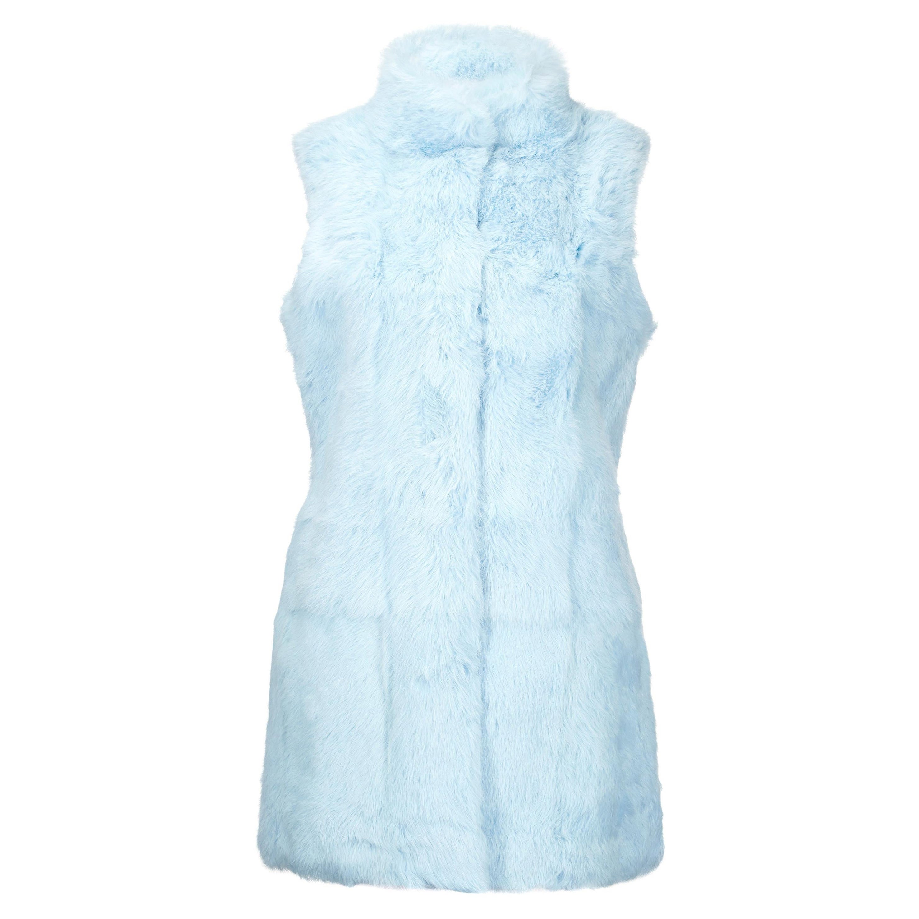Verheyen London Nehru Gilet in Rabbit Fur in Iced Blue Topaz - Size UK 8-12 For Sale
