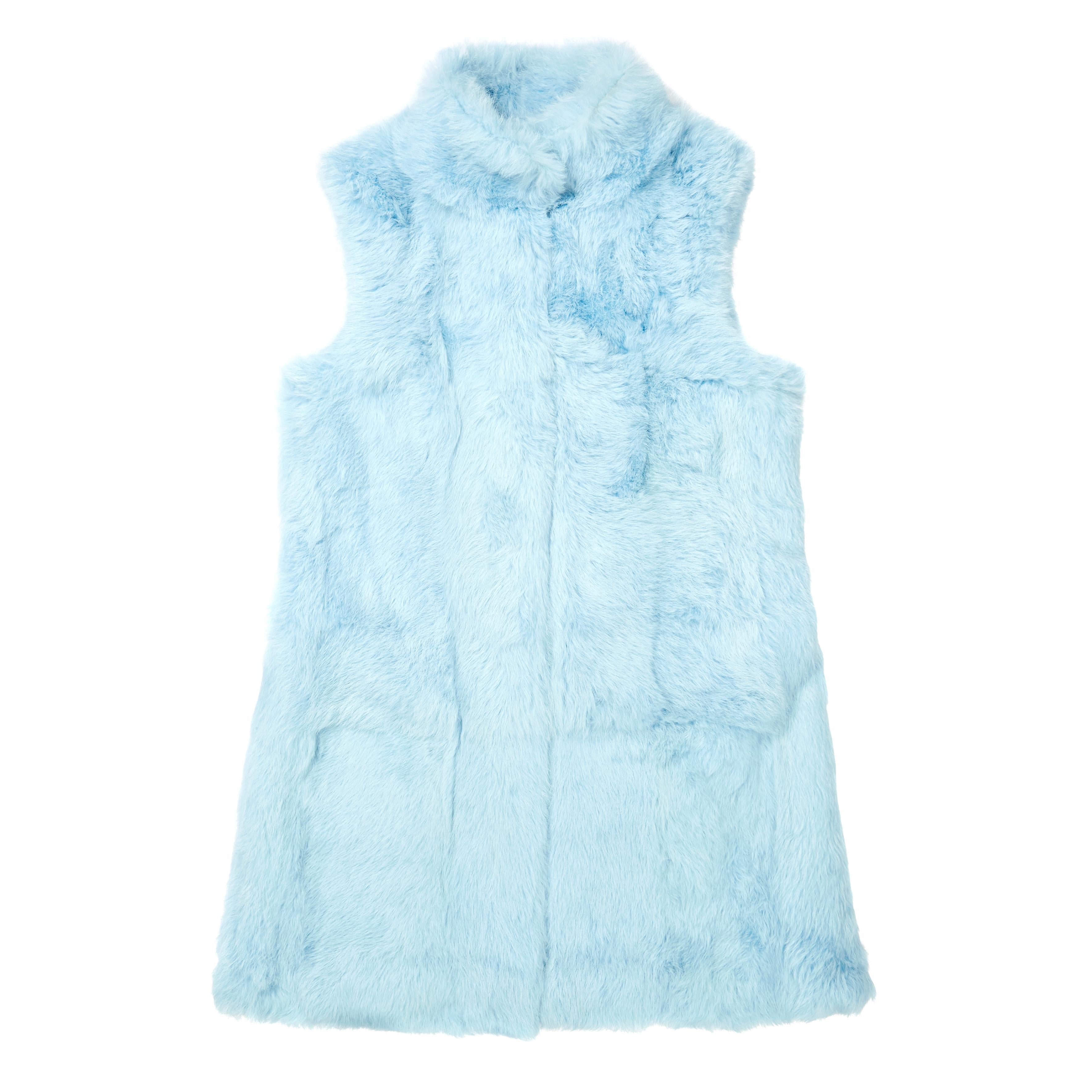 Donna Verheyen London Nehru Gilet in pelliccia di coniglio in Topazio Blu Freddo - Taglia M in vendita