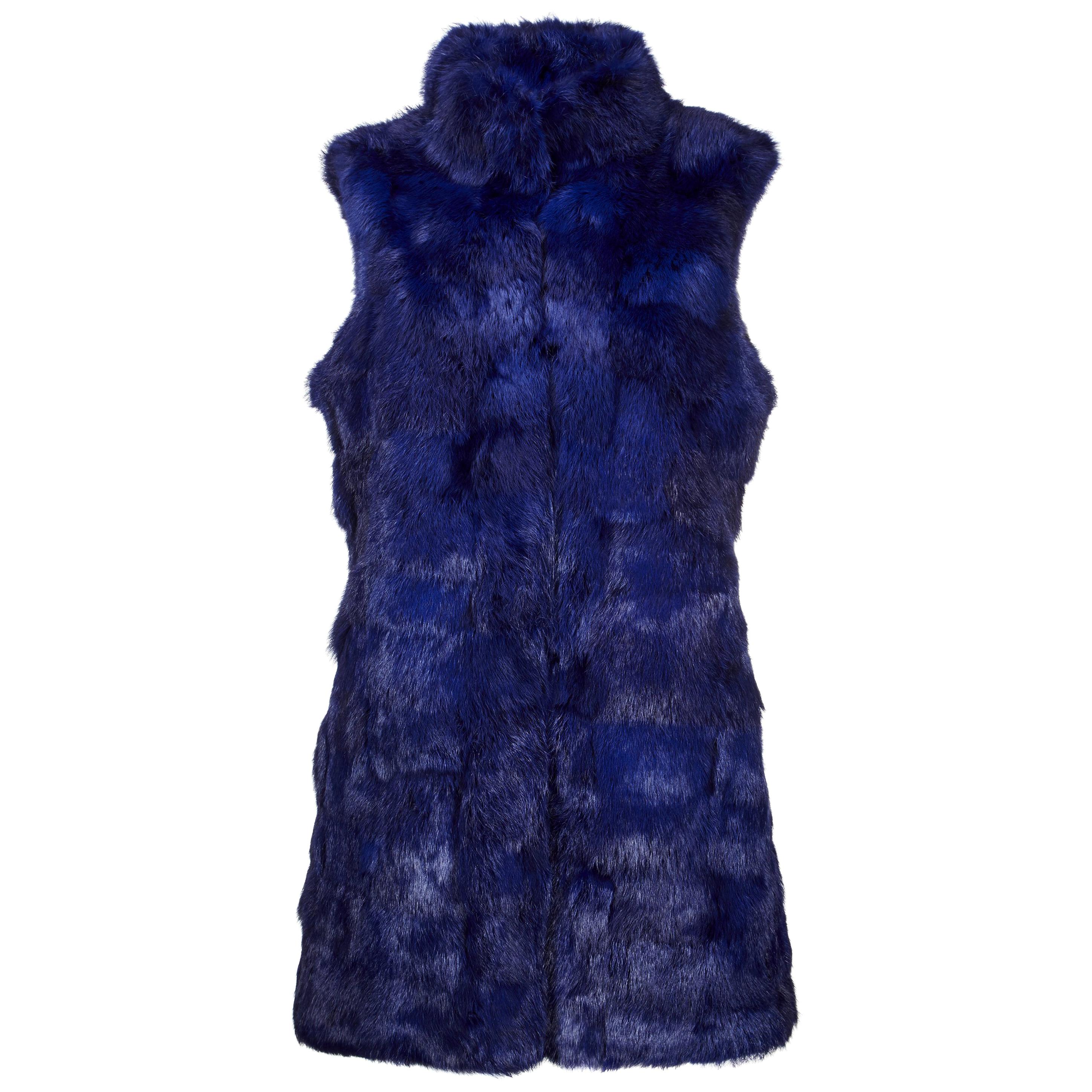Verheyen London Nehru Gilet in Rabbit Fur in Navy Sapphire - Size Uk 8-10