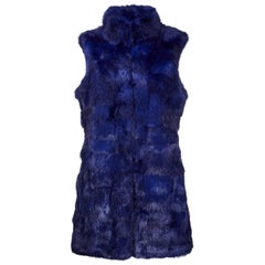 Verheyen London Nehru Gilet in Rabbit Fur in Navy Sapphire - Size Uk 8-10