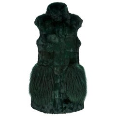 Verheyen London Nehru Gilet in Rabbit Fur & Lamb in Forest Green Size uk 8 - new