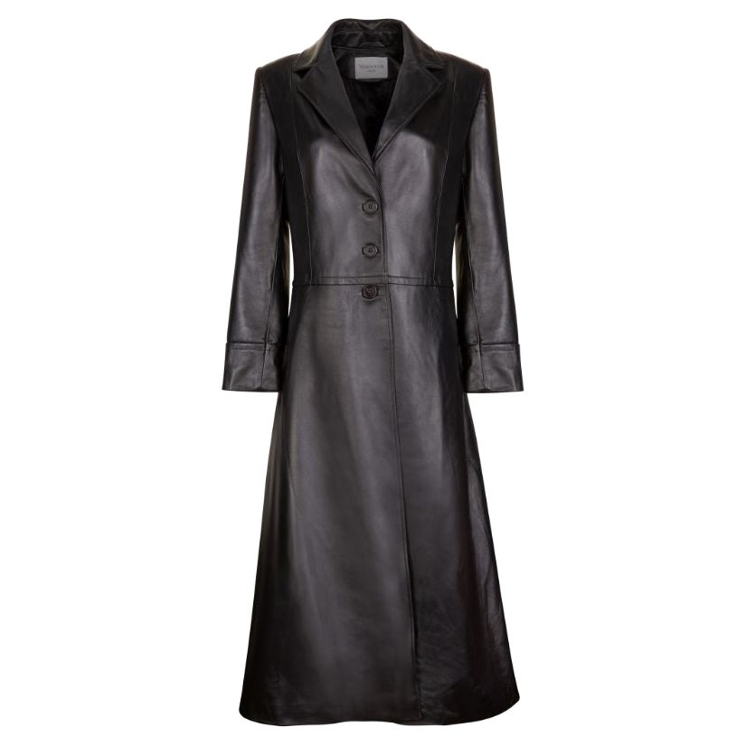 Verheyen London Oversize 70er Jahre Leder-Trenchcoat in Schwarz, Größe 6
