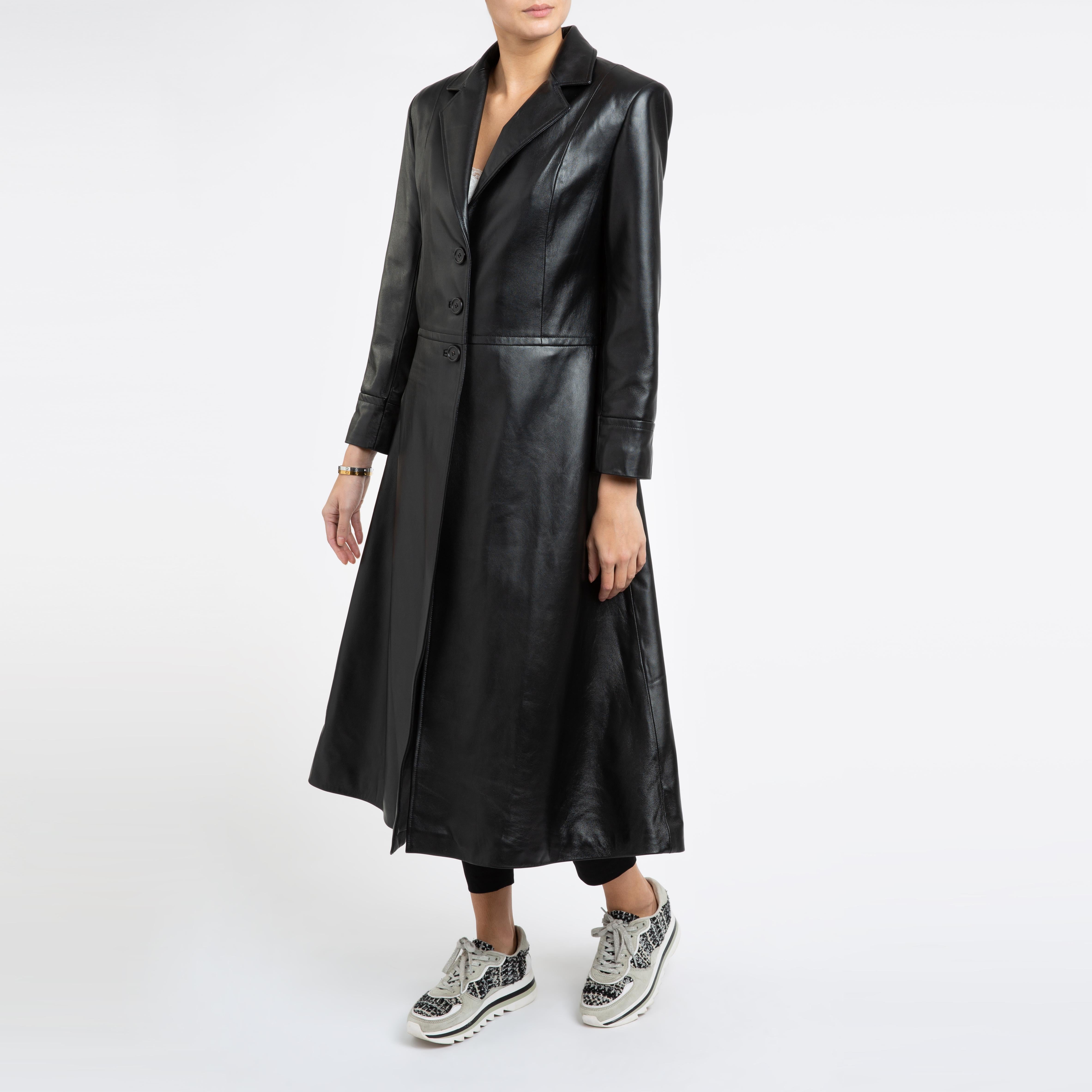 Verheyen London Oversize 70's Leather Trench Coat in Black - Size uk 10 For Sale 4
