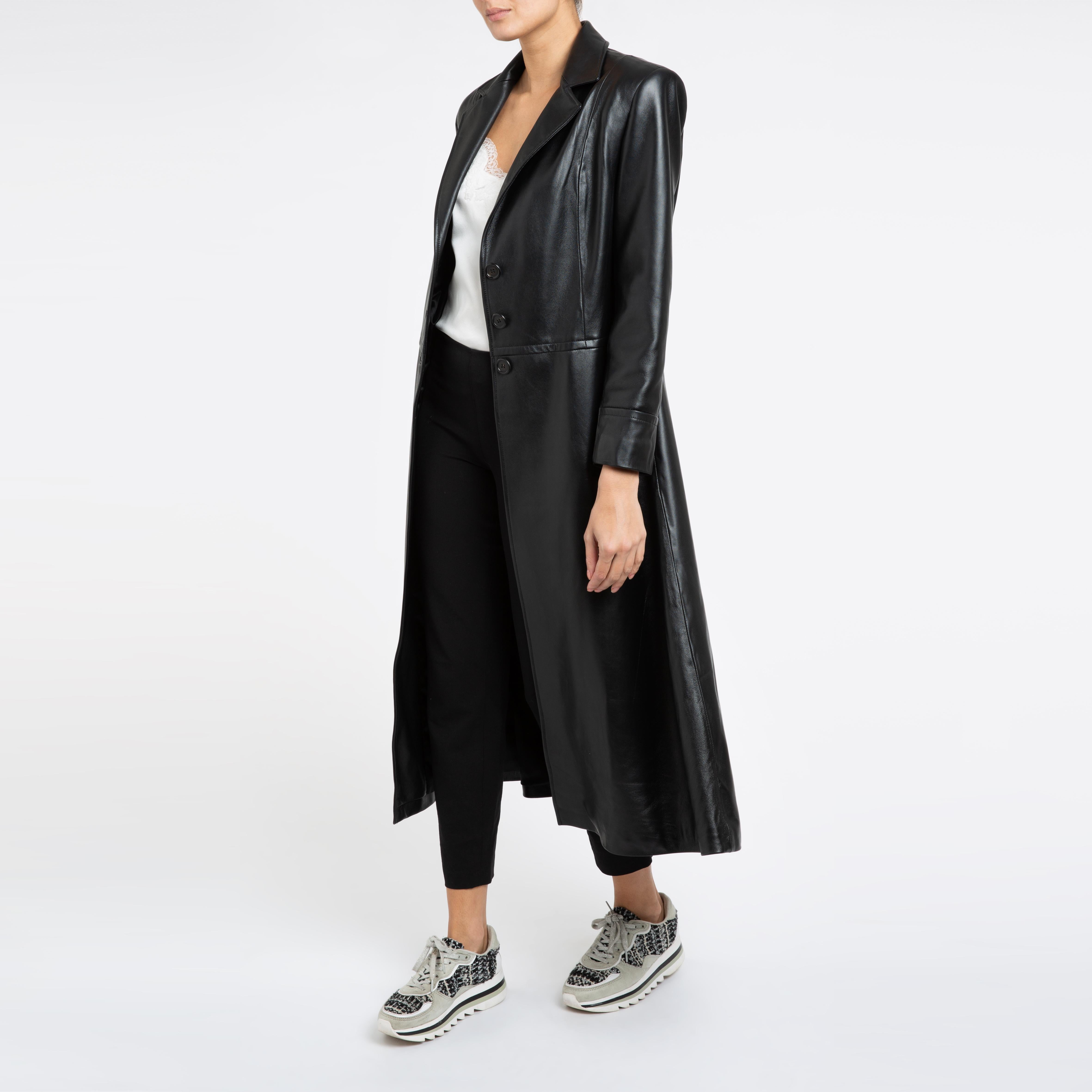 Verheyen London Oversize-Trenchcoat aus schwarzem Leder aus den 70ern - Größe uk 10 im Angebot 7