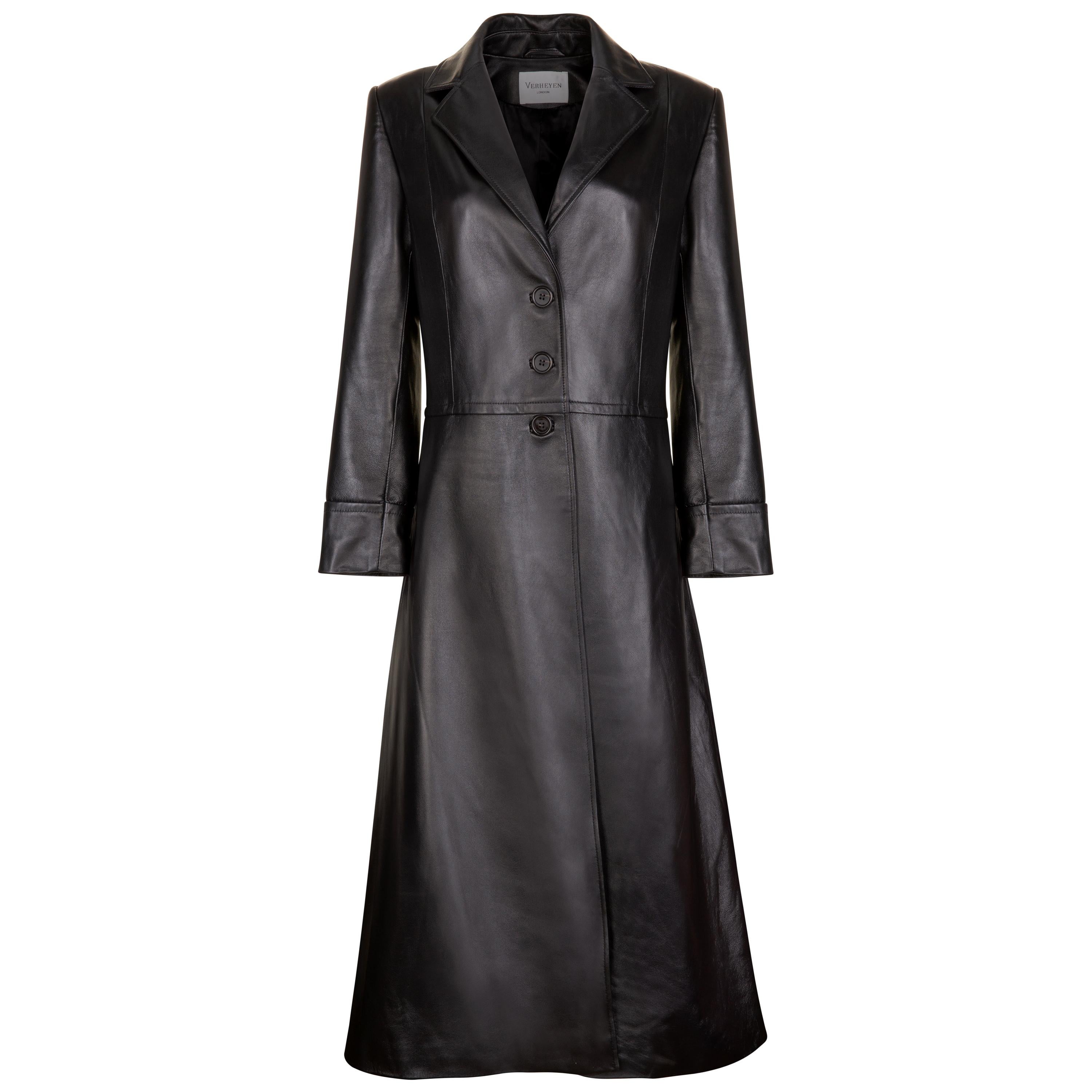 Verheyen London Oversize-Trenchcoat aus schwarzem Leder aus den 70ern - Größe uk 10 im Angebot