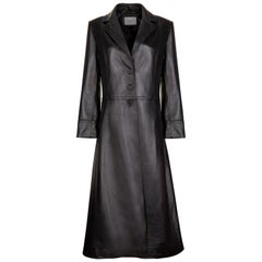 Trench-coat Verheyen London en cuir noir surdimensionné des années 70 - Taille UK 10