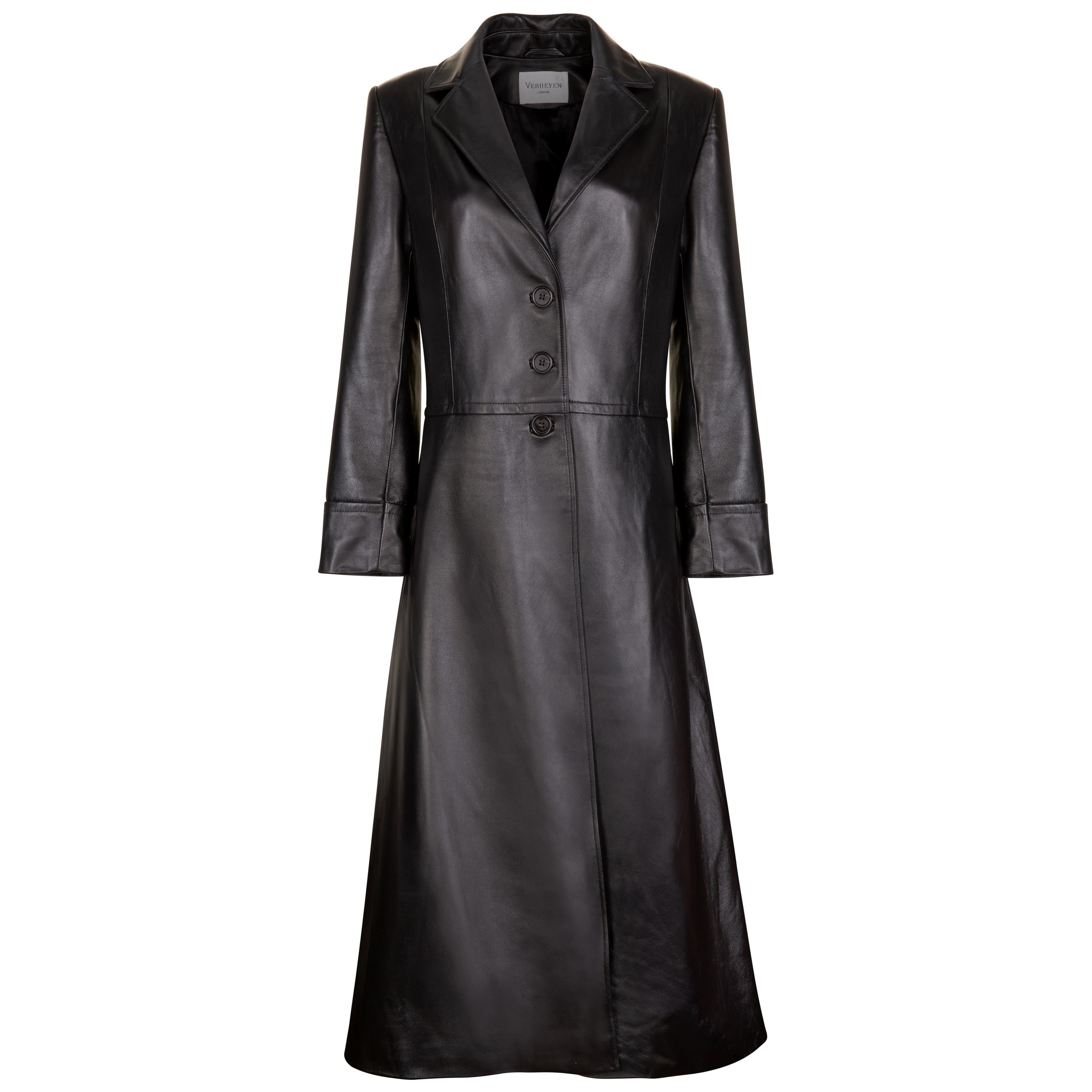 Verheyen London Oversize 70's Leather Trench Coat in Black - Size uk 12 For Sale