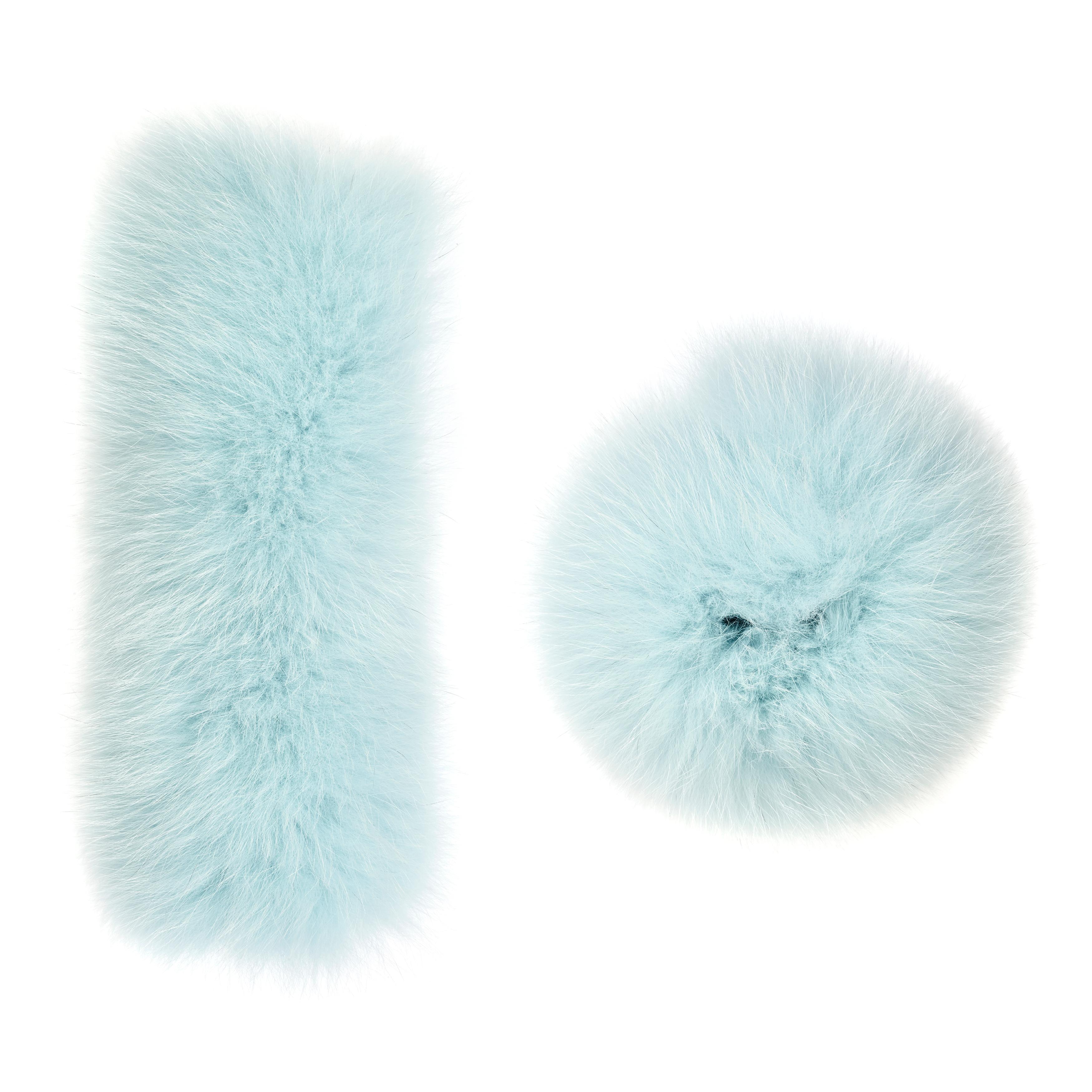 Blue Verheyen London Pair of Snap on Fox Fur Cuffs in Aquamarine Ice (Small size) 