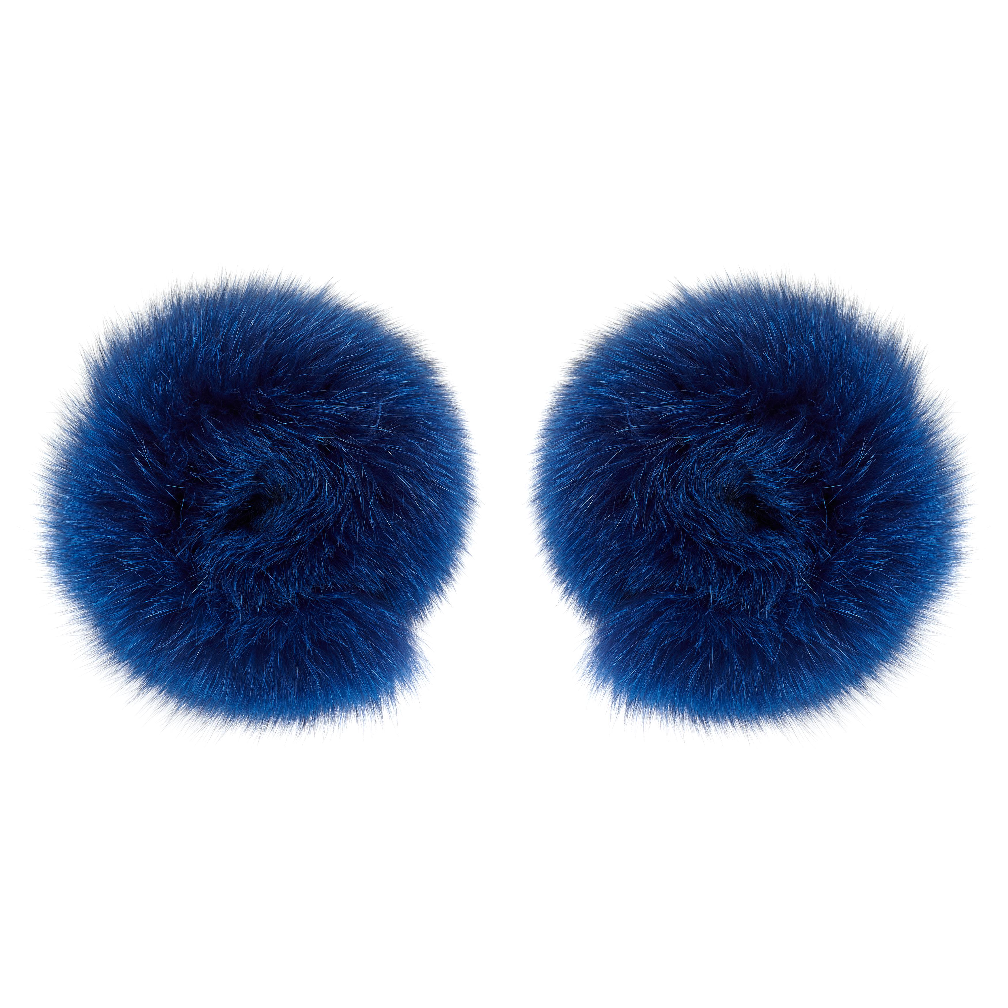 Women's or Men's Verheyen London Pair of Snap on Fox Fur Cuffs in Blue (Small size) 