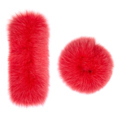Verheyen London Pair of Snap on Fox Fur Cuffs in Coral Pink (Small size) 