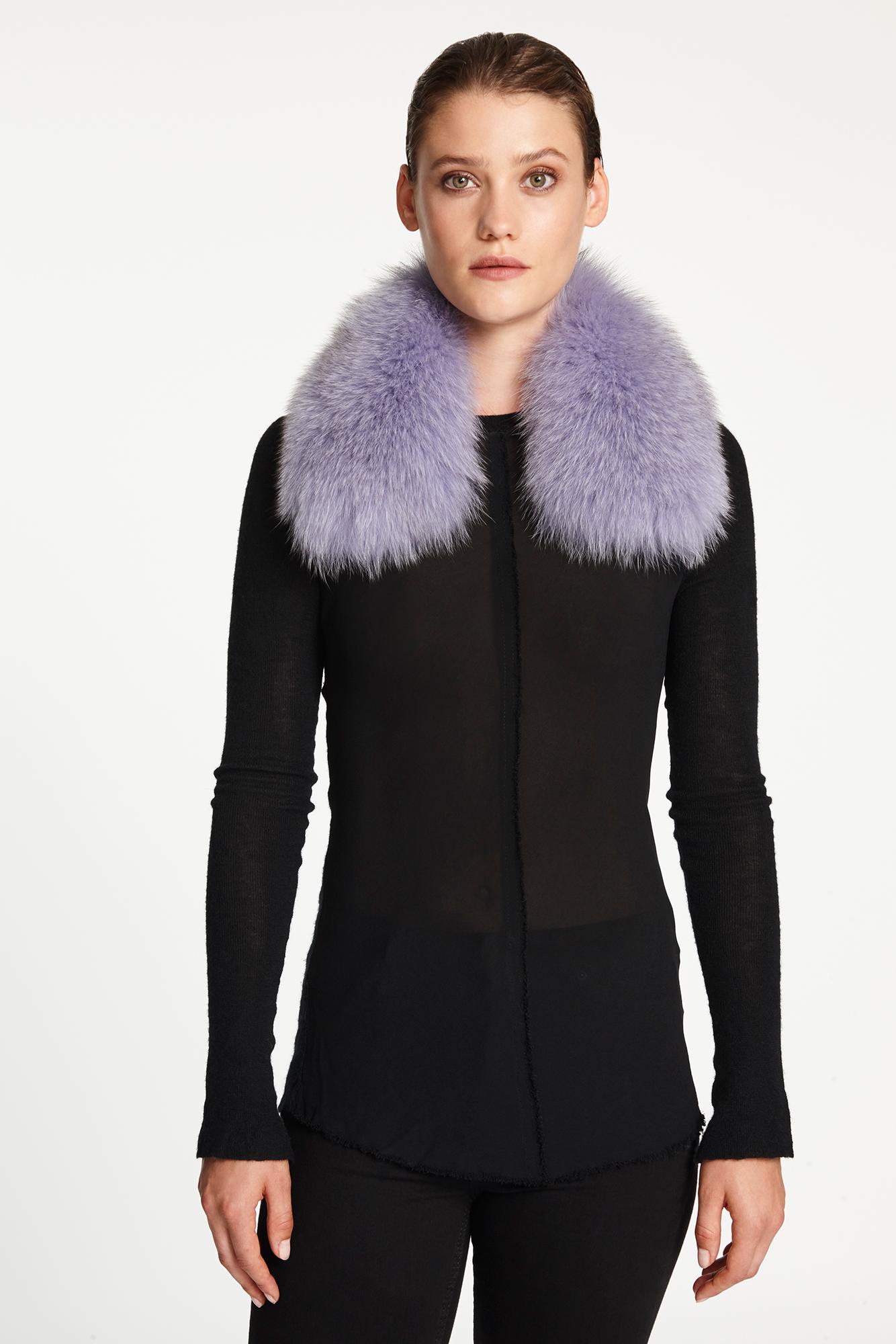 Purple Verheyen London Peter Pan Collar in Lilac Fox Fur and lined in silk 