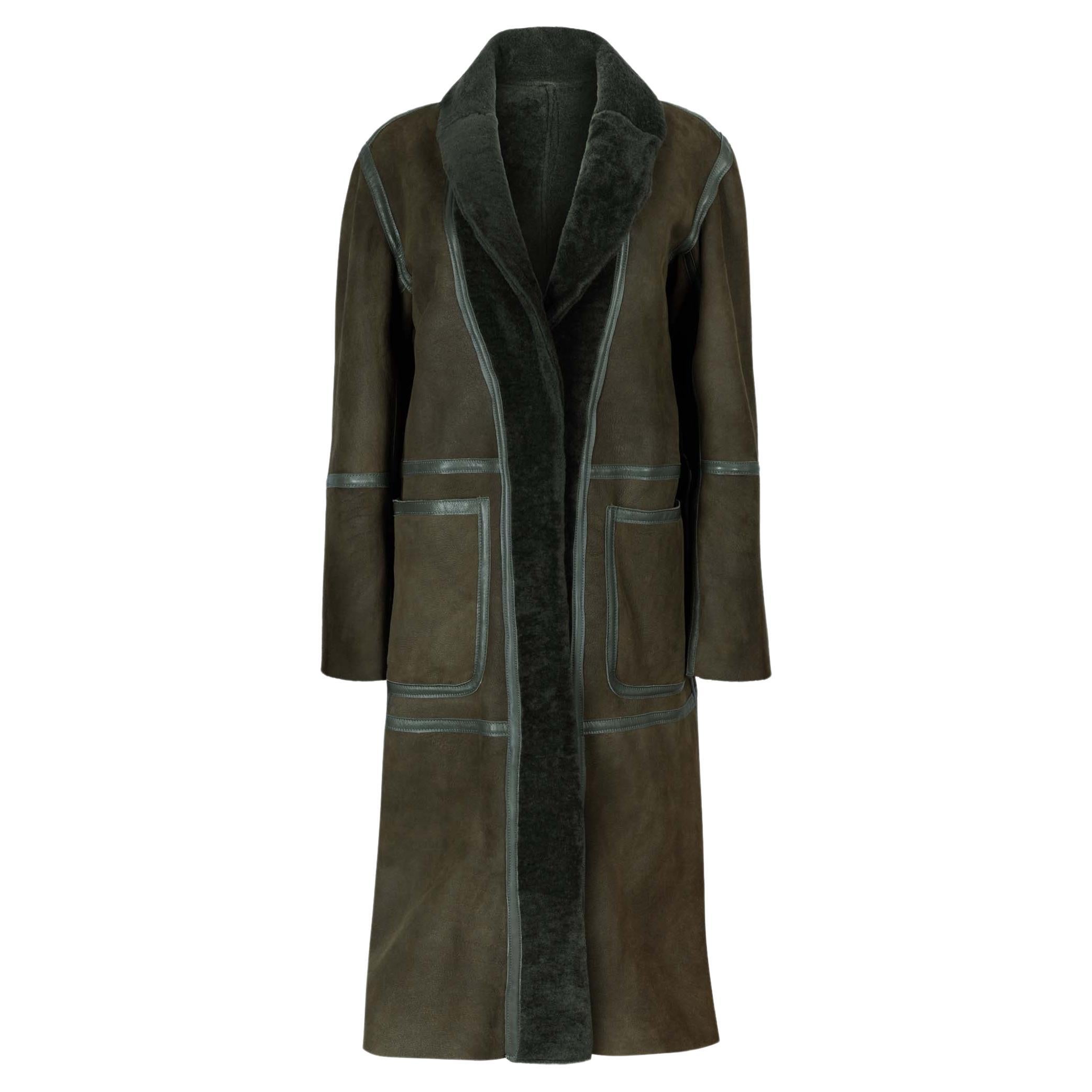 Verheyen London Reversible Shearling Coat in Khaki Green size uk 8-10
