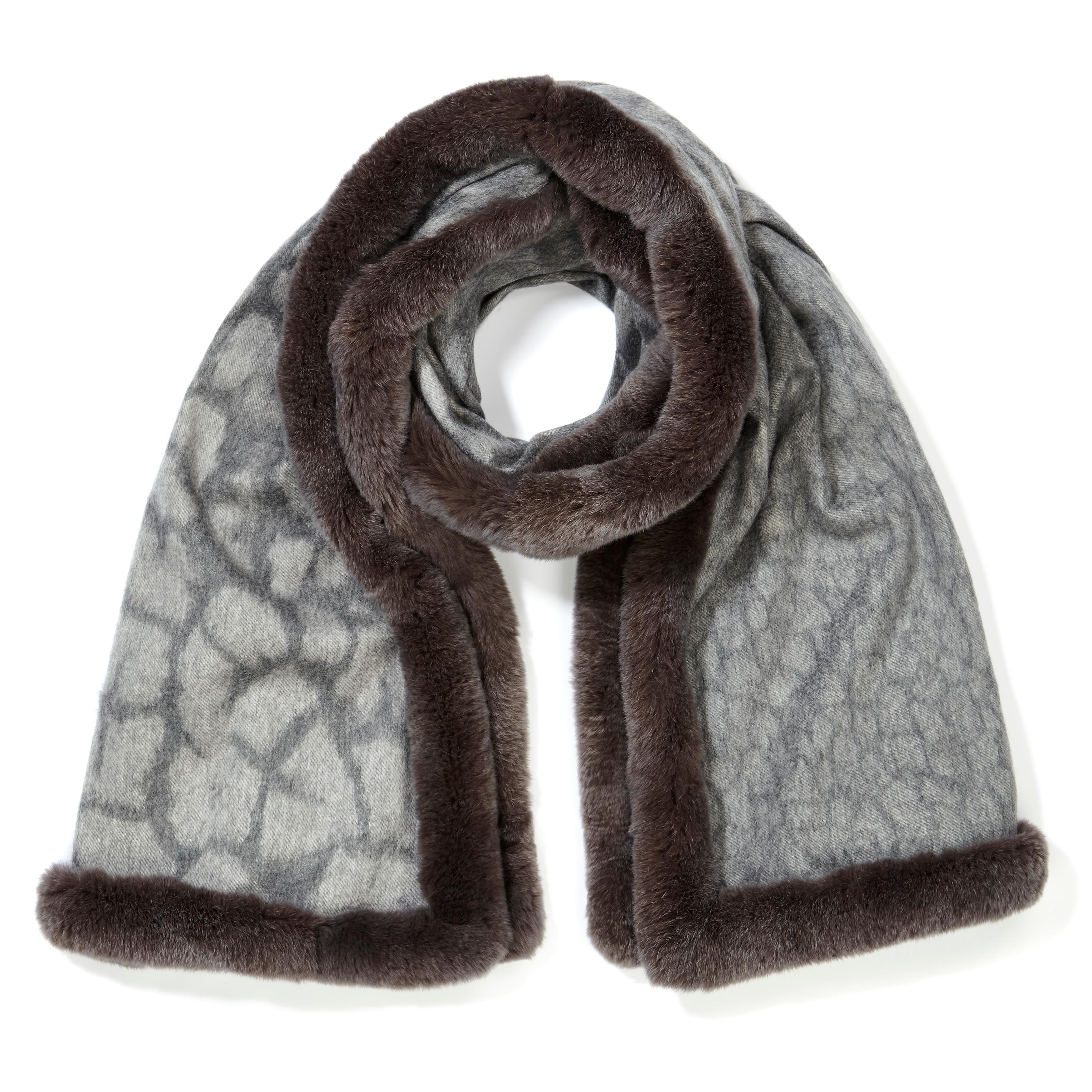 Verheyen London Rex Rabbit Fur Cashmere Shawl Scarf in Grey Leopard - Gift  1