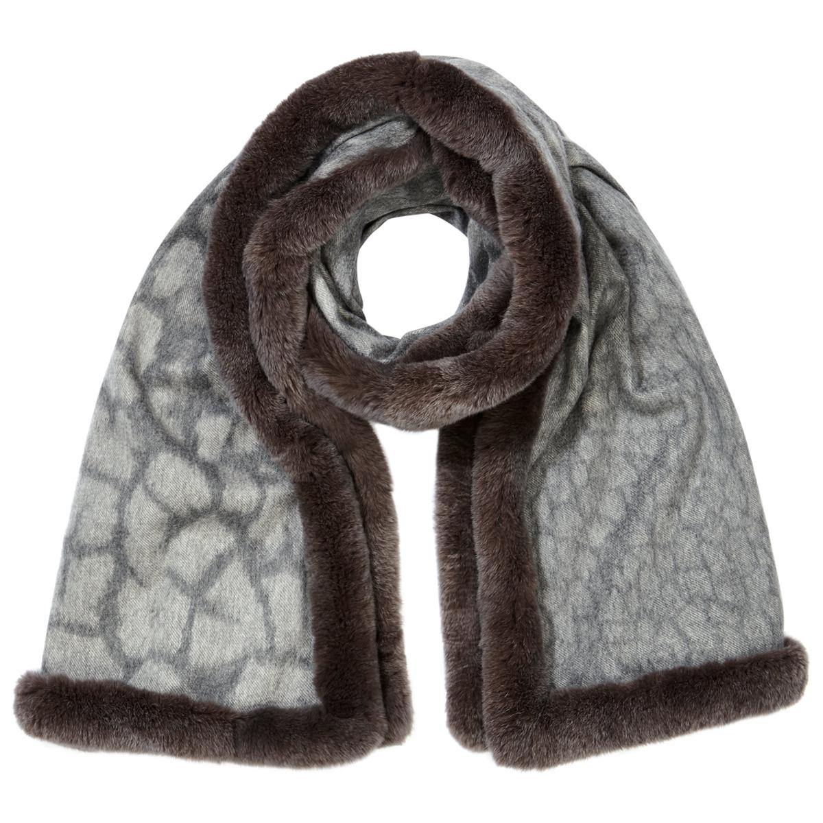 Verheyen London Rex Rabbit Fur Cashmere Shawl Scarf in Grey Leopard - Gift 