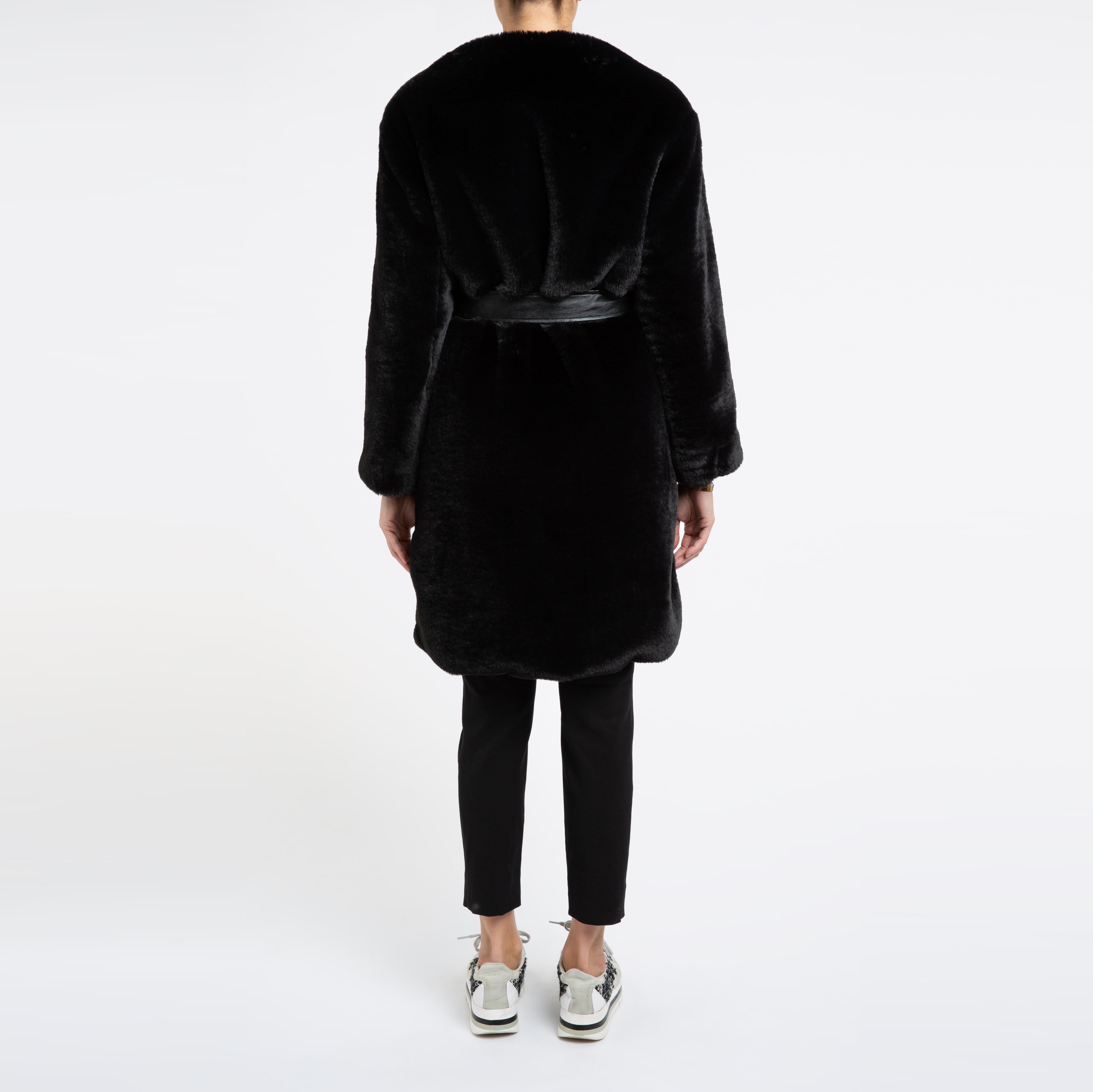 Verheyen London Serena  Collarless Faux Fur Coat in Black - Size uk 10 6