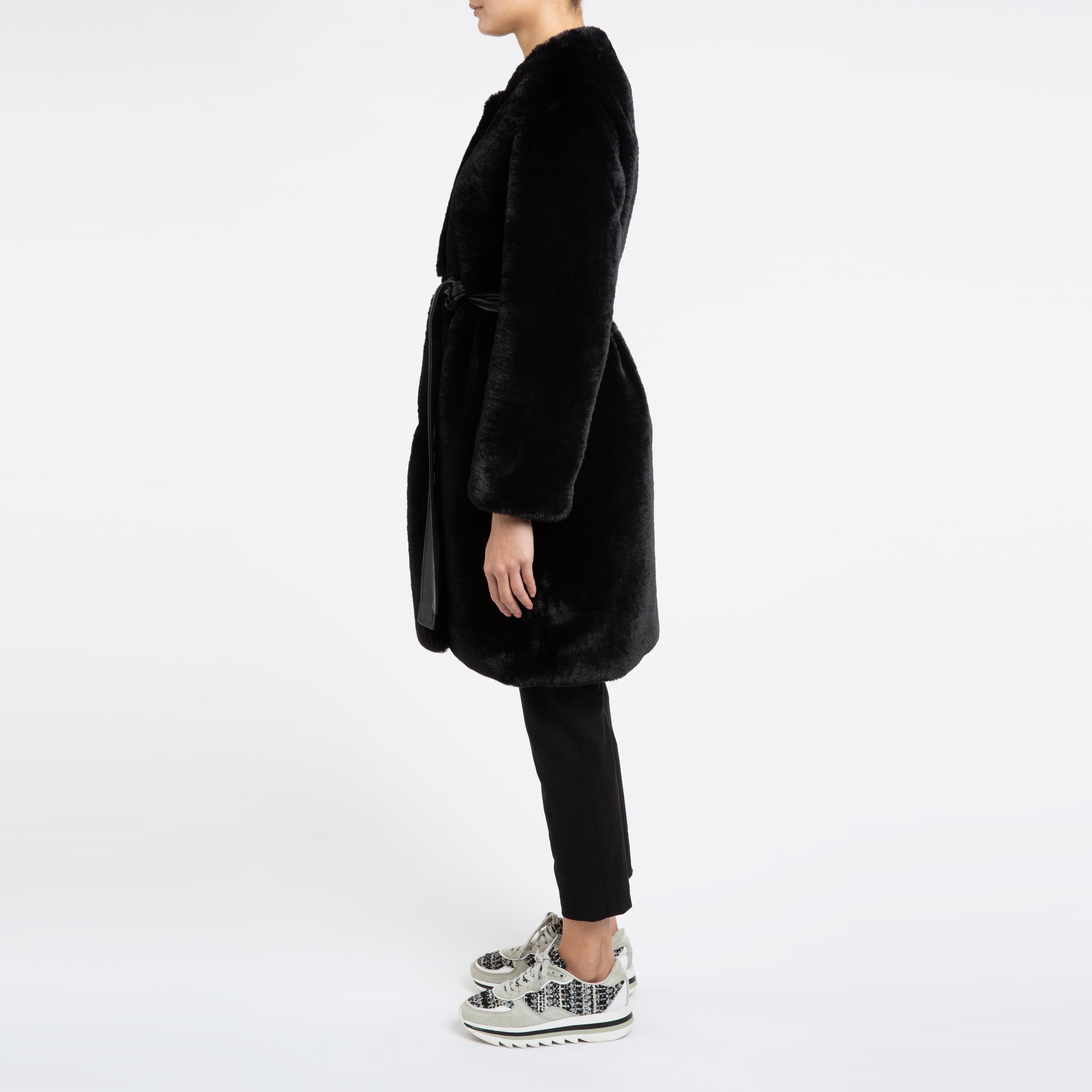 Verheyen London Serena  Collarless Faux Fur Coat in Black - Size uk 10 2