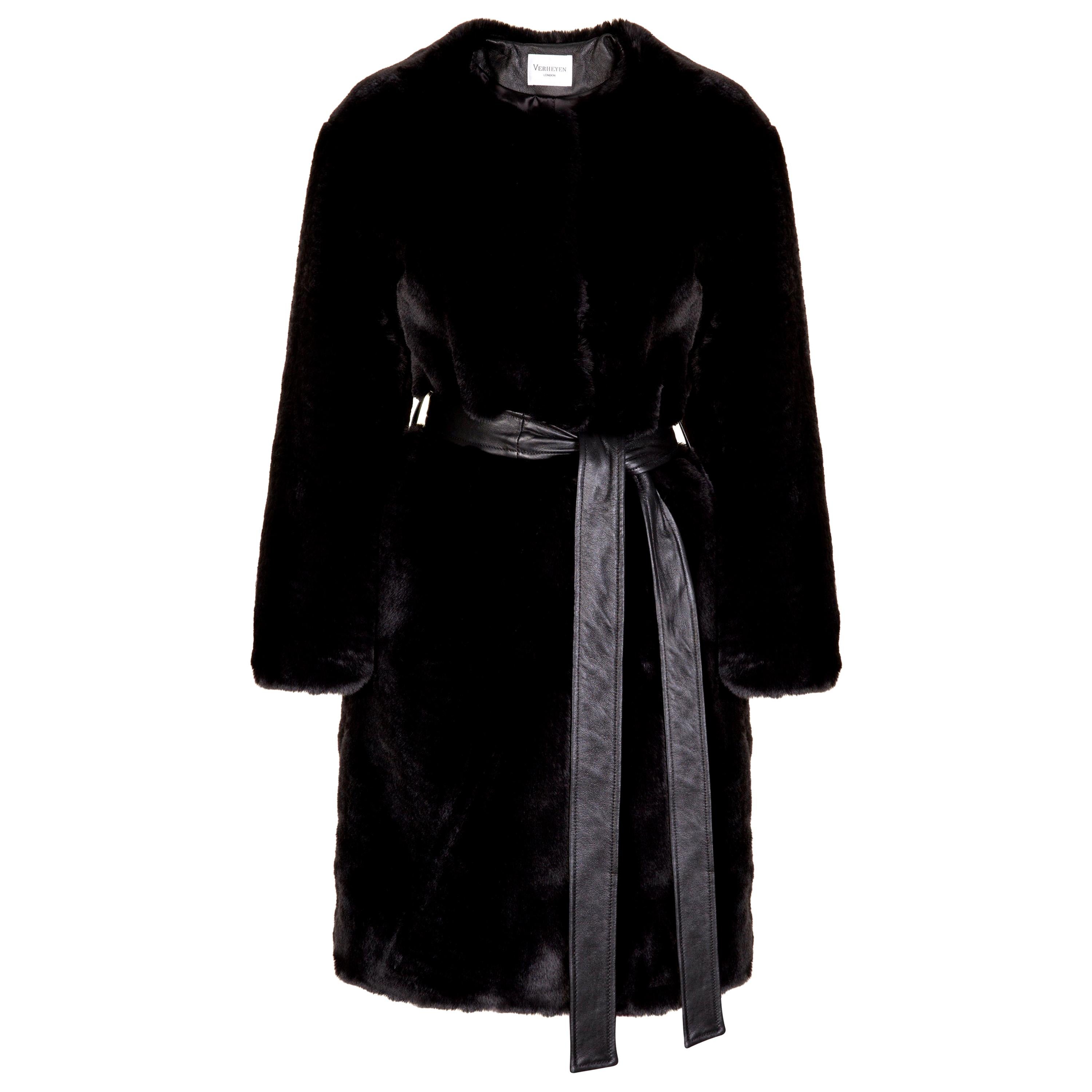 Verheyen London Serena  Collarless Faux Fur Coat in Black - Size uk 10