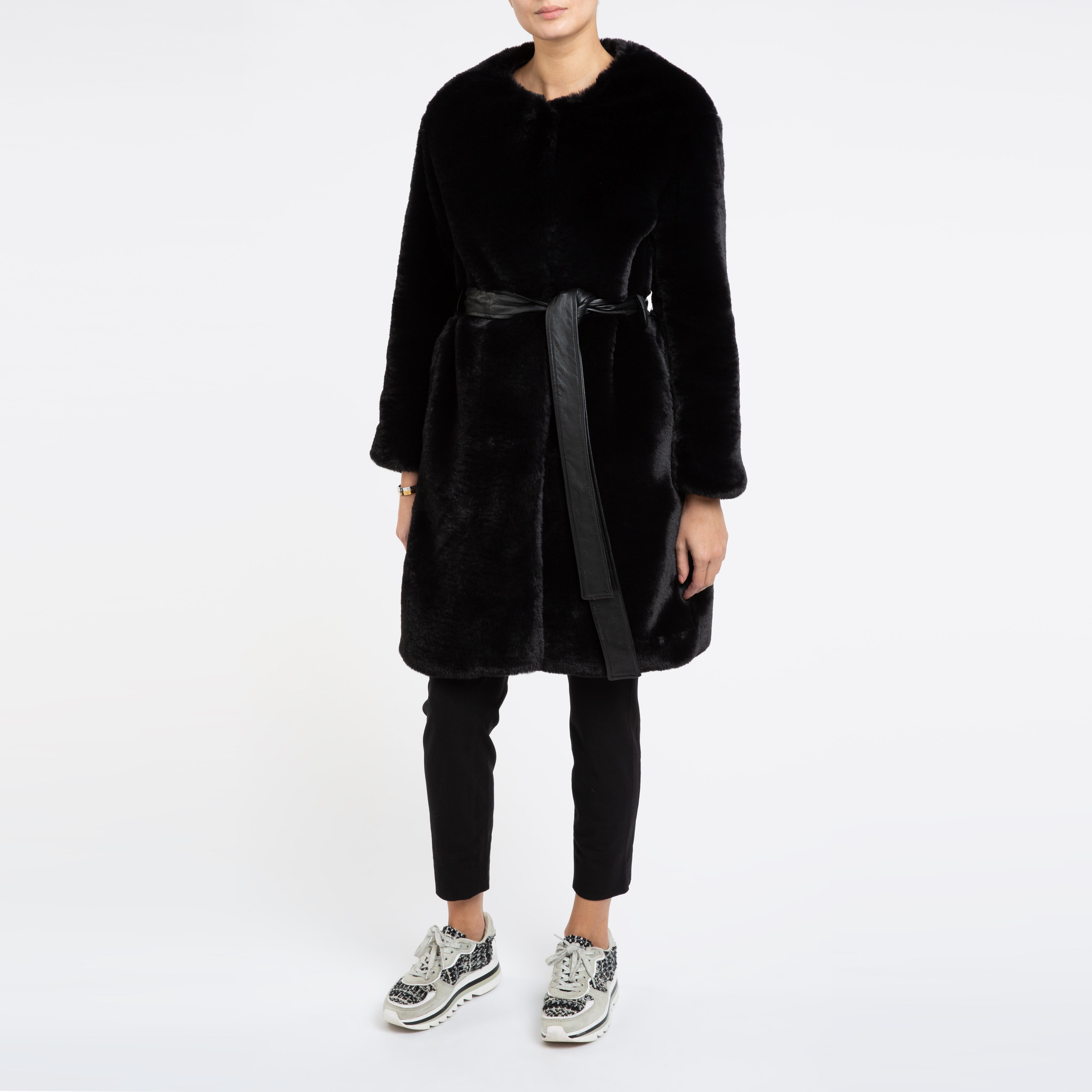 Verheyen London Serena  Collarless Faux Fur Coat in Black - Size uk 12  7