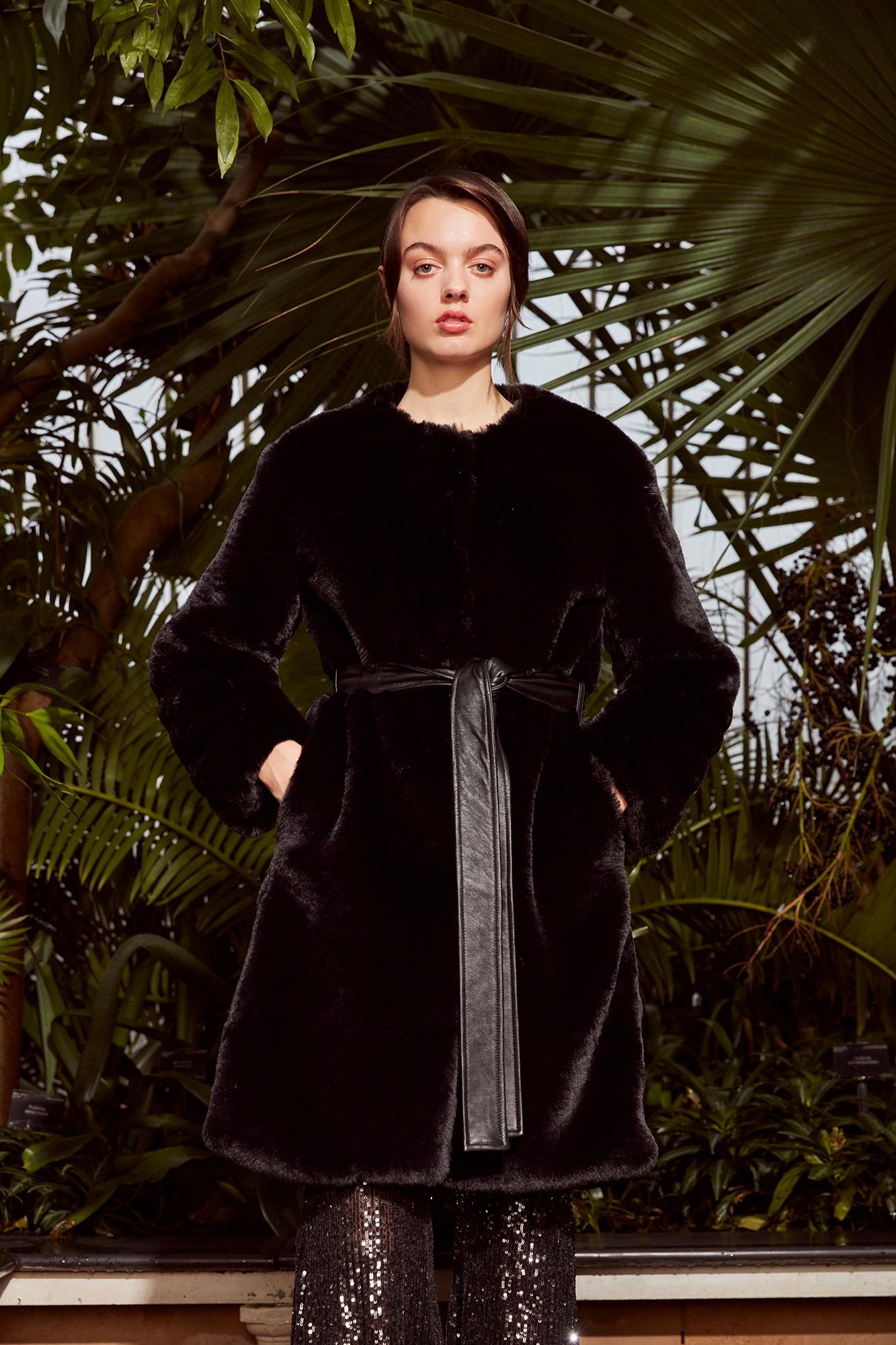 Women's Verheyen London Serena  Collarless Faux Fur Coat in Black - Size uk 12