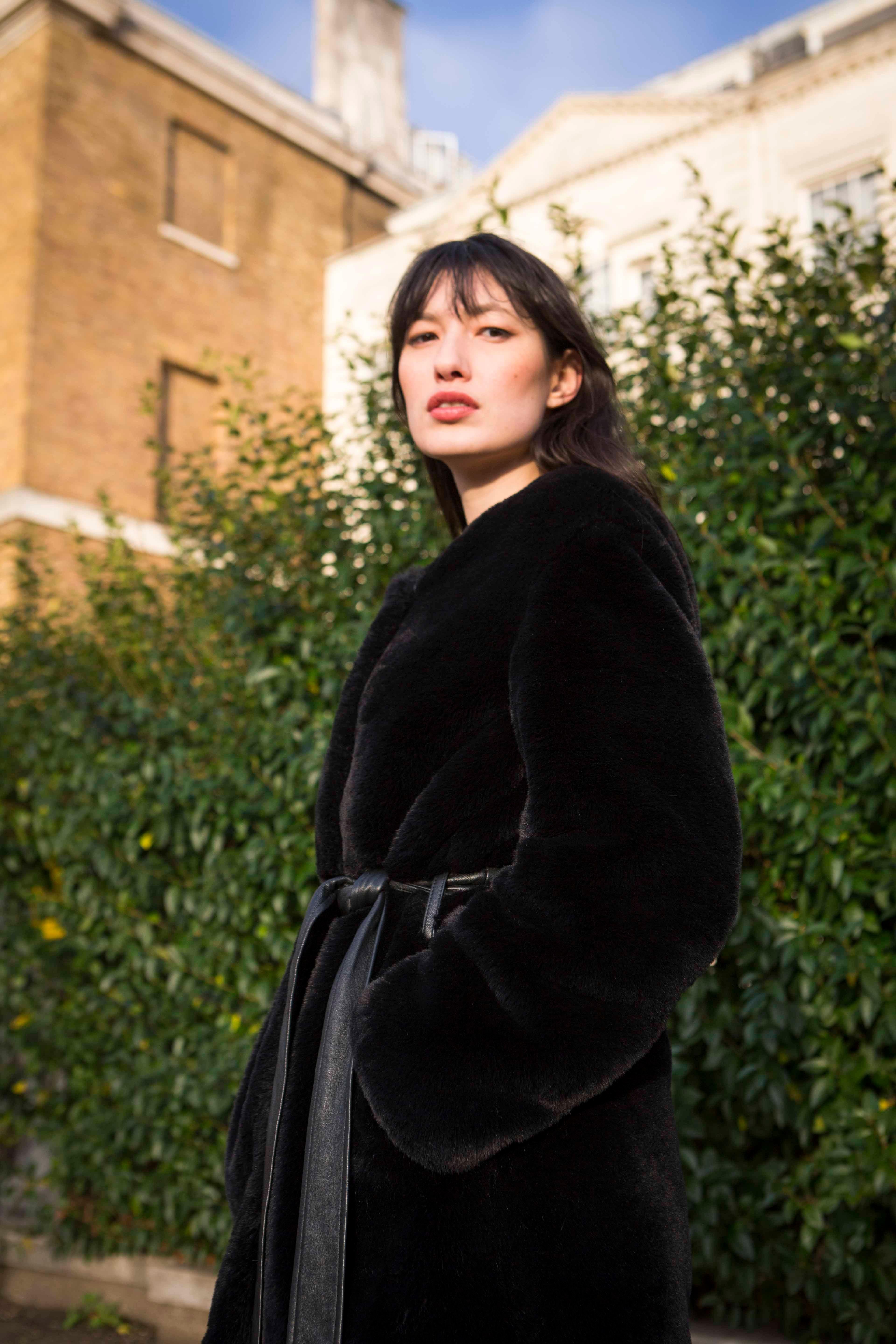 Verheyen London Serena  Collarless Faux Fur Coat in Black - Size uk 12 2