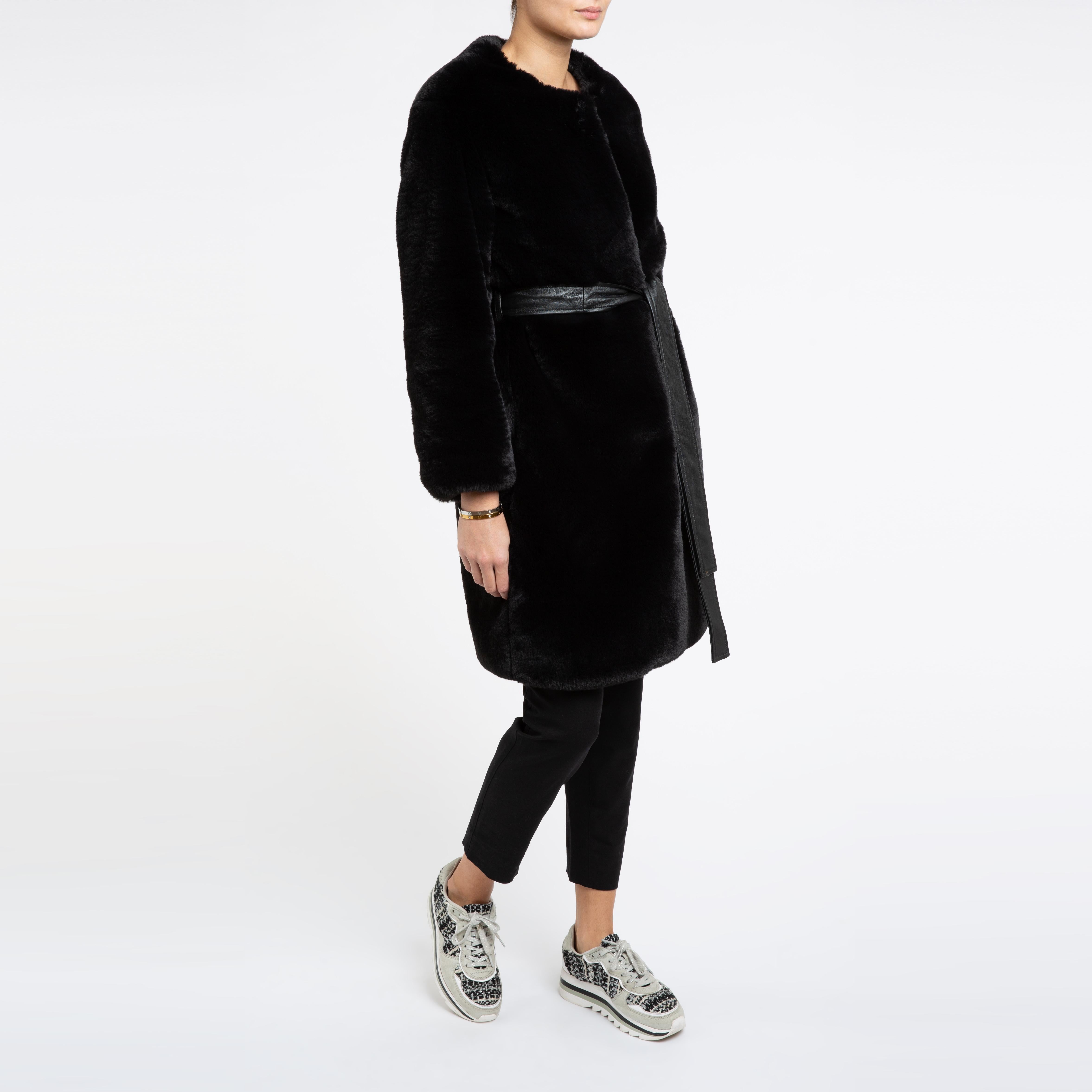 Verheyen London Serena  Collarless Faux Fur Coat in Black - Size uk 12  1