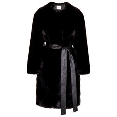 Verheyen London Serena Collarless Faux Fur Coat in Black - Size uk 12