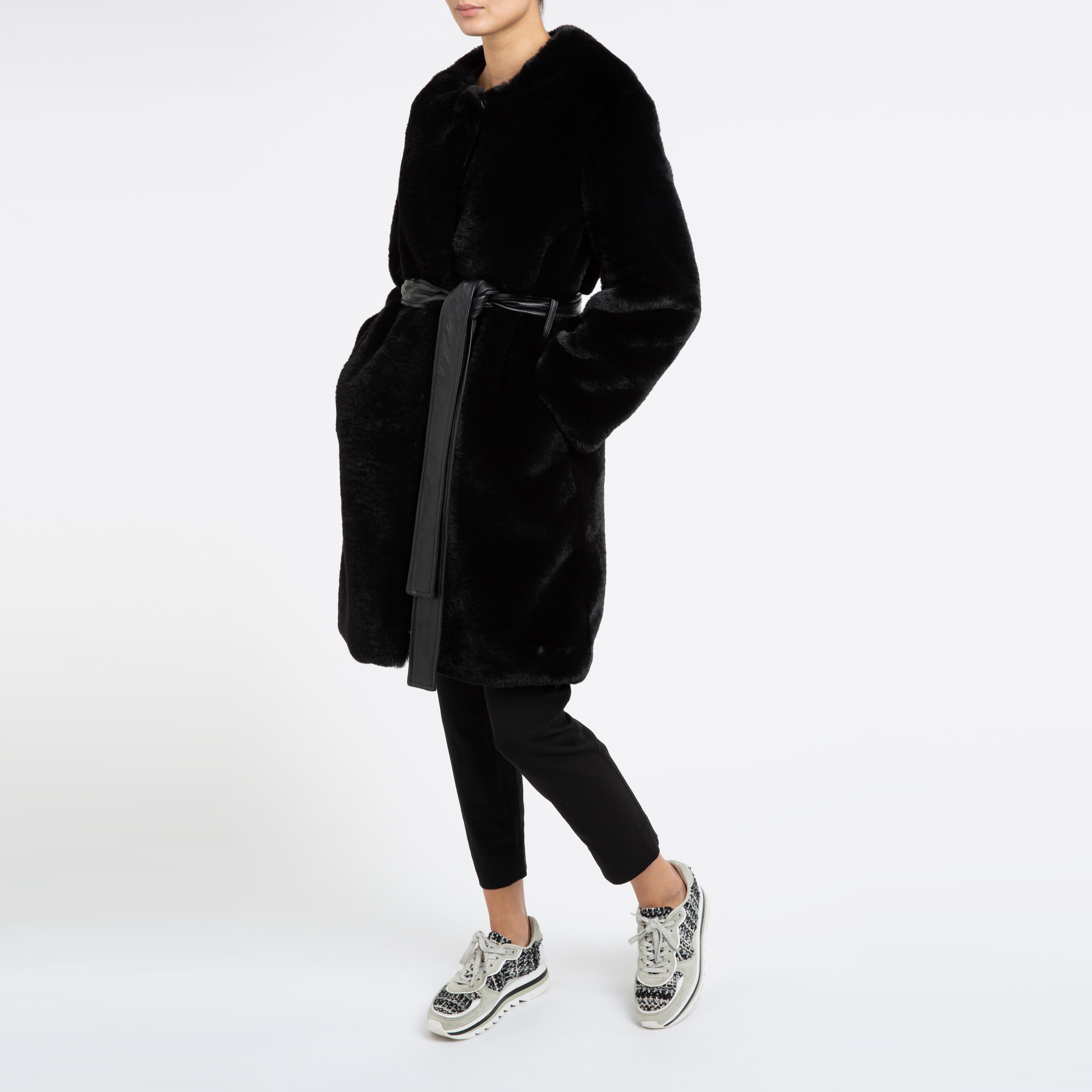 Verheyen London Serena  Collarless Faux Fur Coat in Black - Size uk 8  9