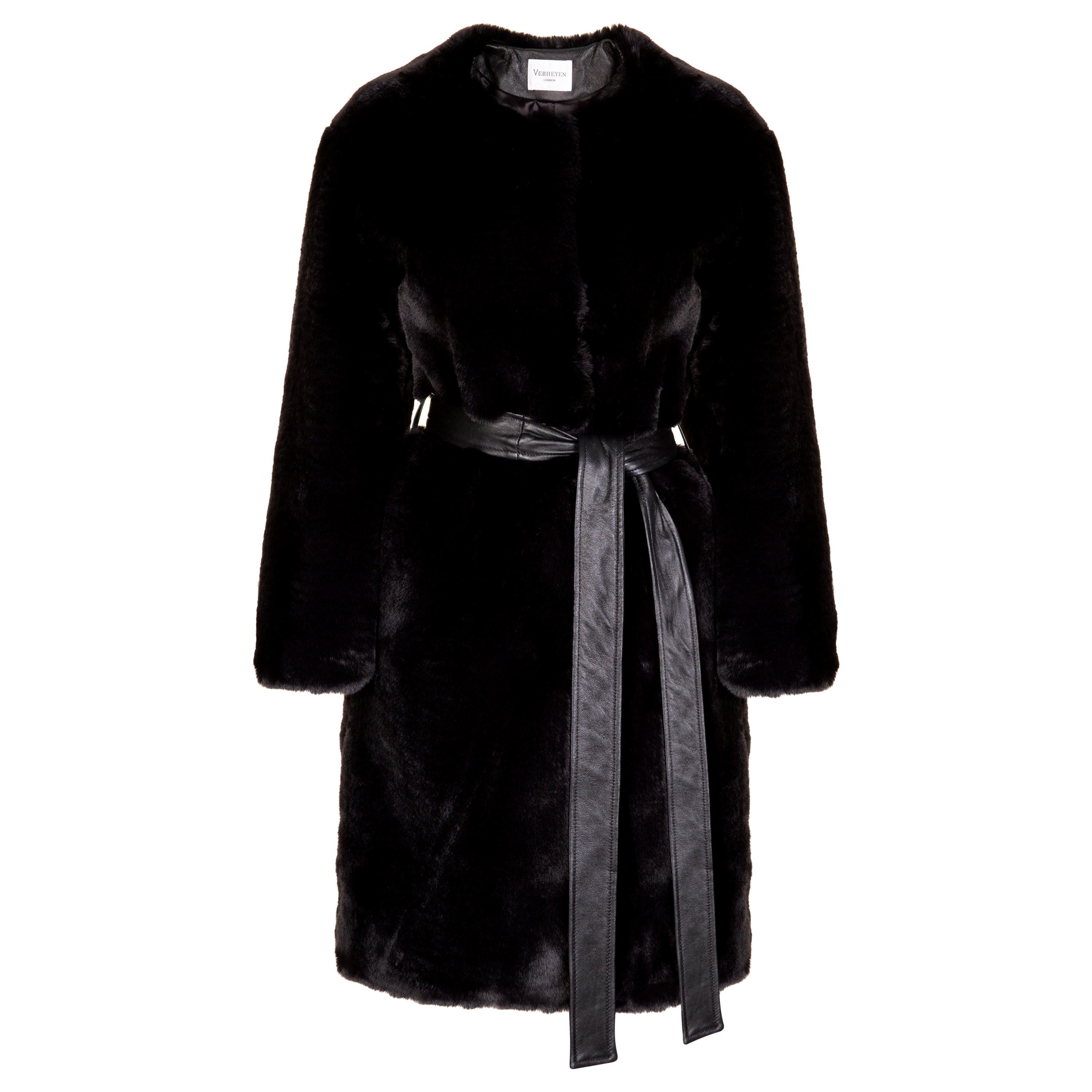 Verheyen London Serena  Collarless Faux Fur Coat in Black - Size uk 8 