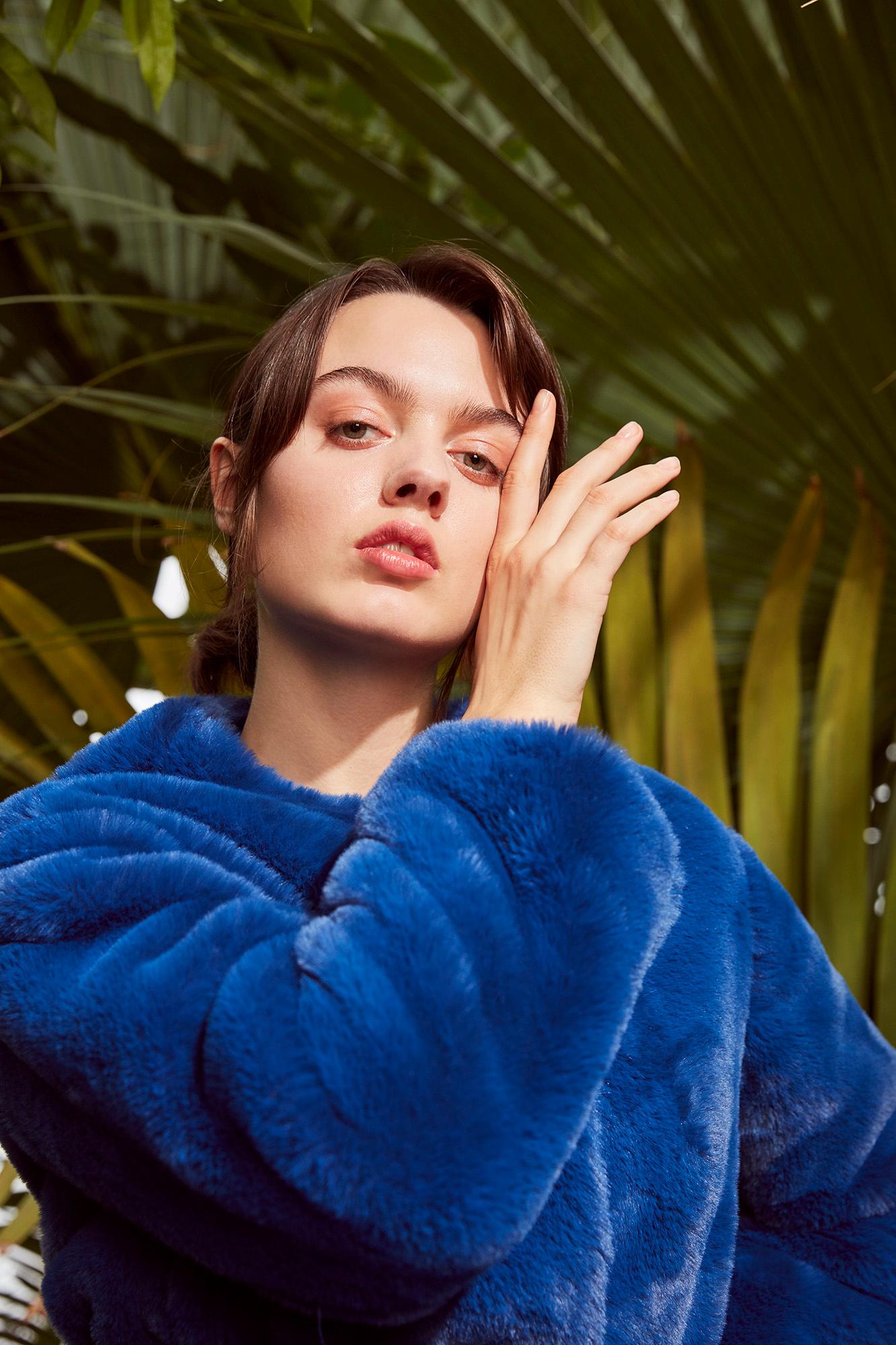 Women's Verheyen London Serena  Collarless Faux Fur Coat in Blue - Size uk 10 For Sale