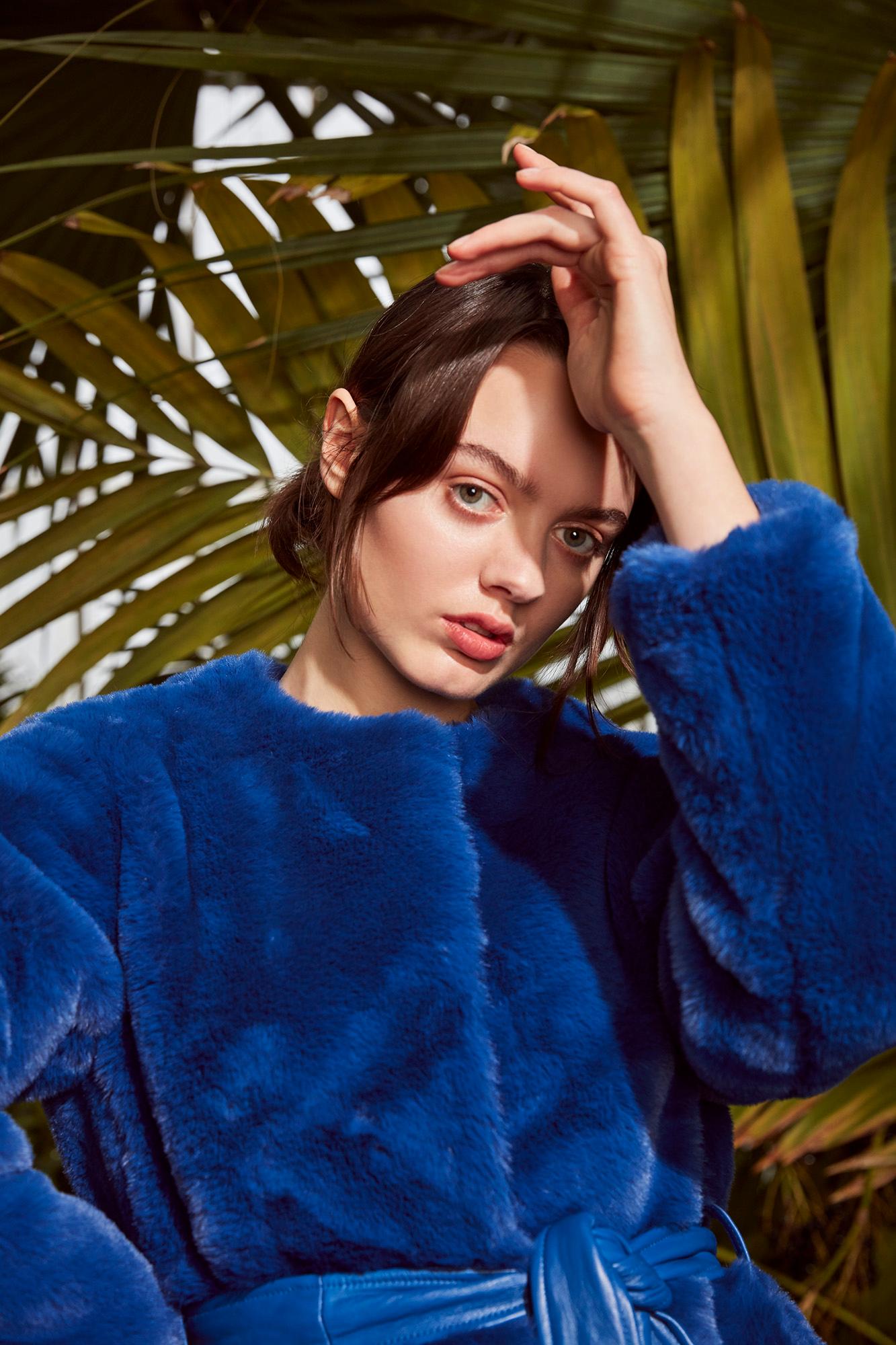 Verheyen London Serena  Collarless Faux Fur Coat in Blue - Size uk 10 For Sale 1