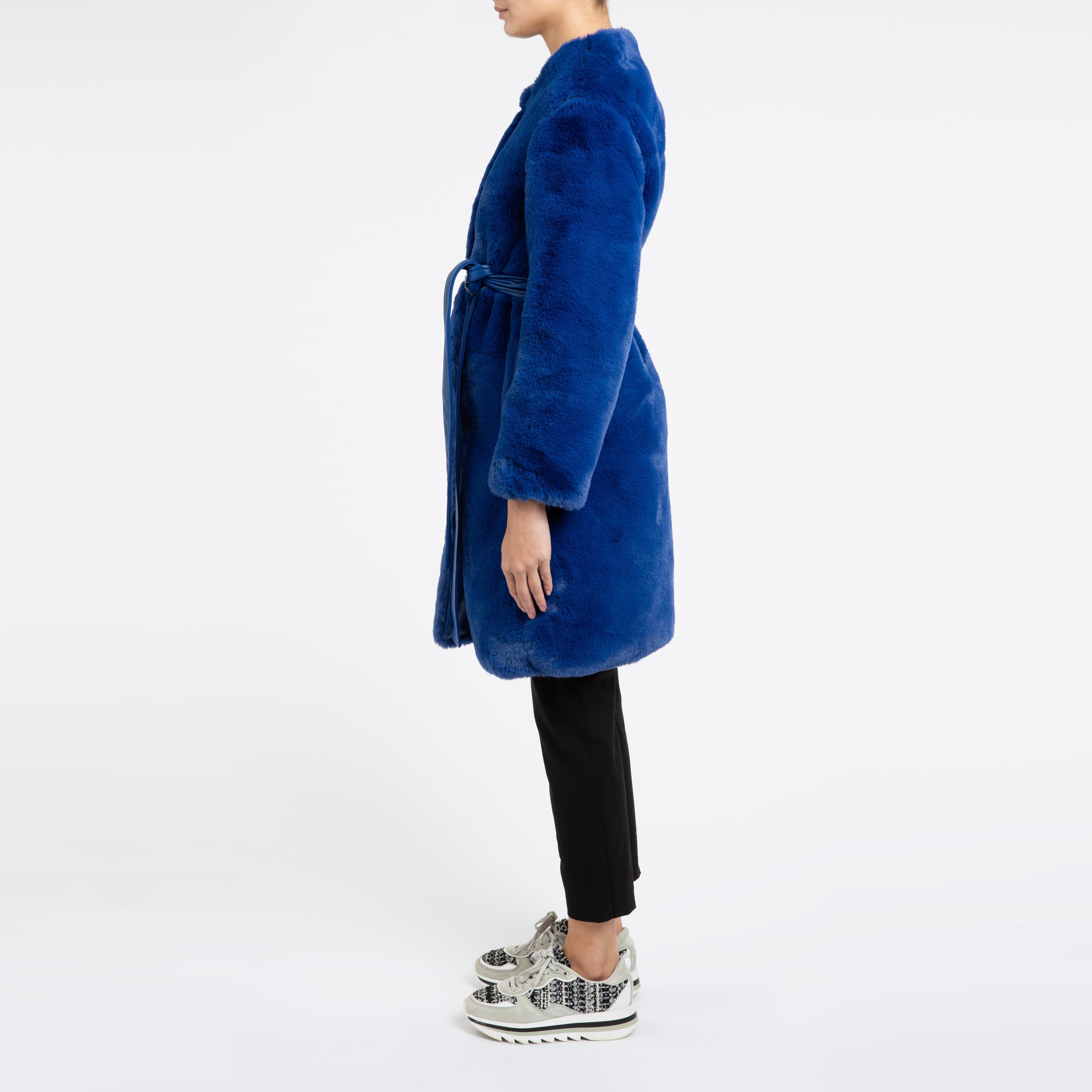 Verheyen London Serena  Collarless Faux Fur Coat in Blue - Size uk 10 For Sale 4