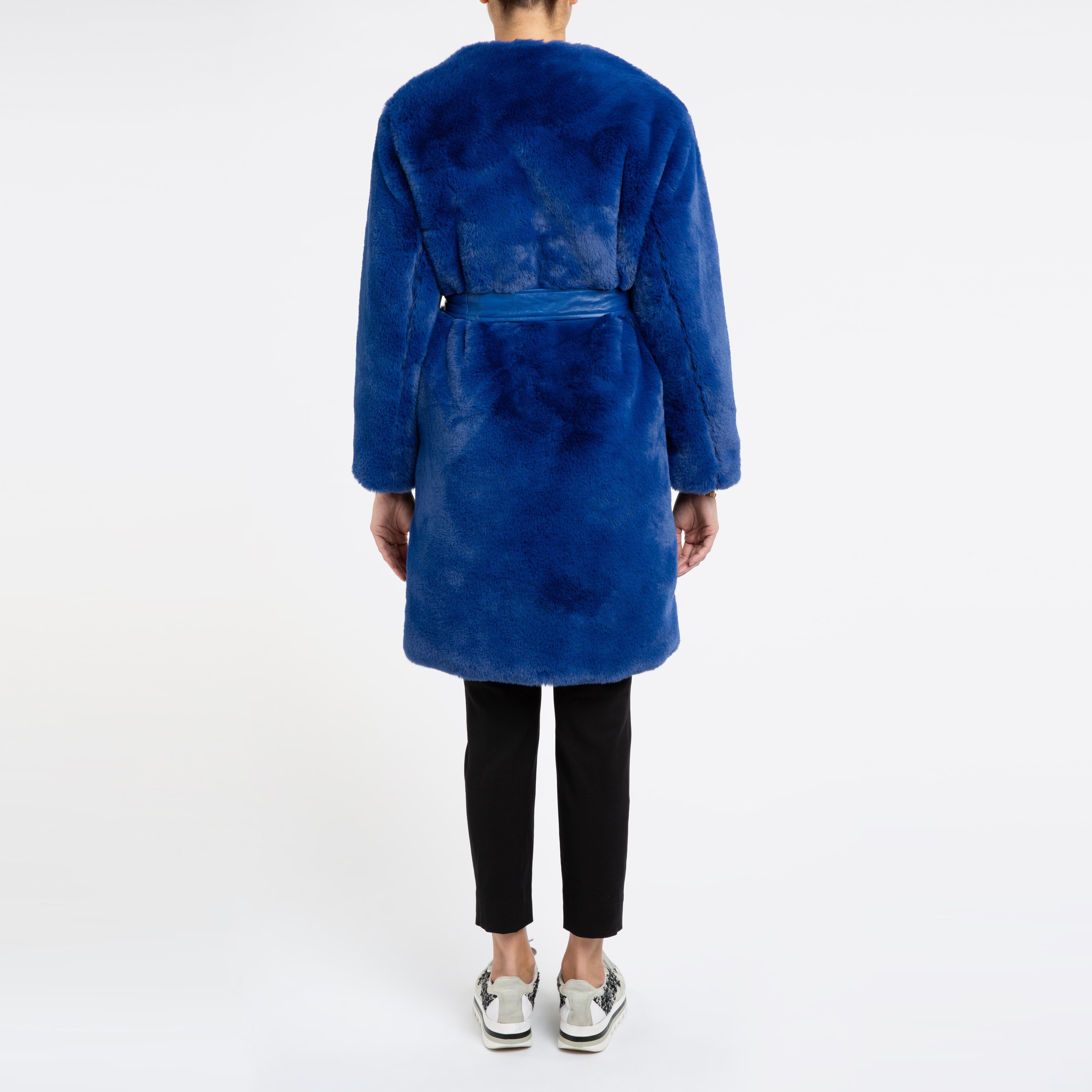 Verheyen London Serena  Collarless Faux Fur Coat in Blue - Size uk 10 For Sale 4