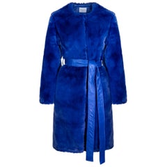 Verheyen London Serena  Collarless Faux Fur Coat in Blue - Size uk 10 