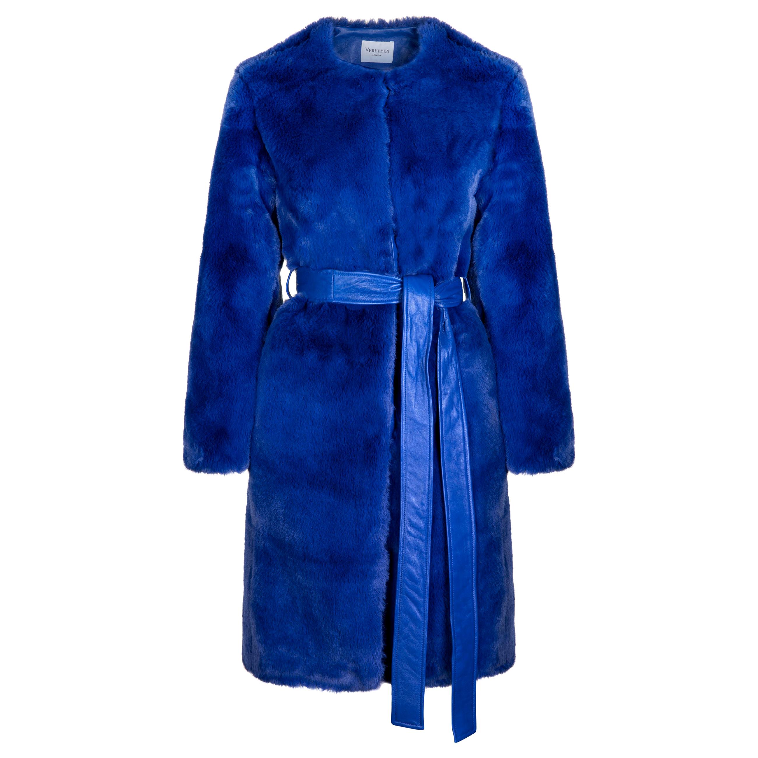 Serena de Verheyen London  Manteau sans col en fausse fourrure bleue - Taille uk 12