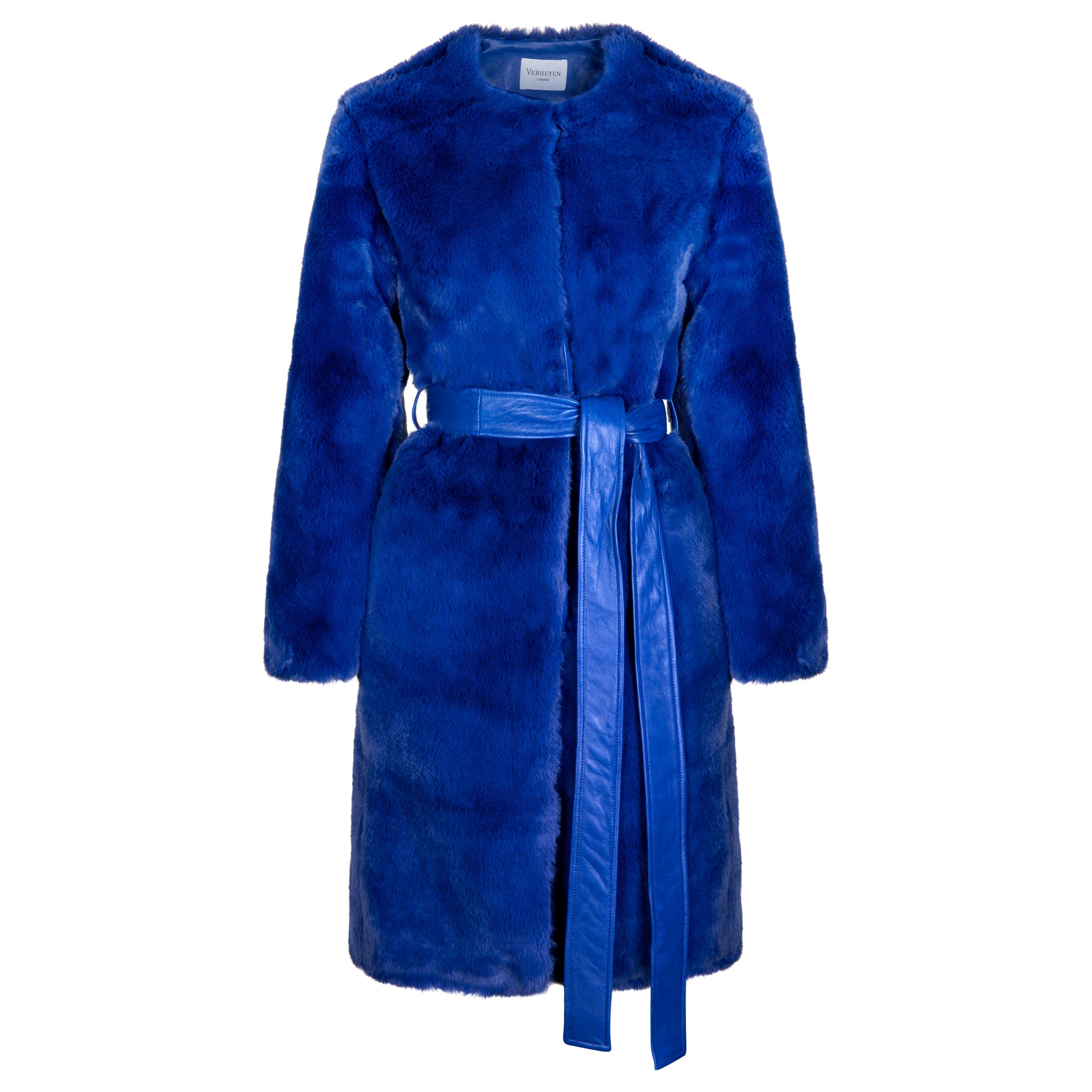 Verheyen London Serena  Collarless Faux Fur Coat in Blue - Size uk 12  For Sale