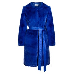 Used Verheyen London Serena  Collarless Faux Fur Coat in Blue - Size uk 12 