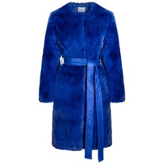 Verheyen London Serena  Collarless Faux Fur Coat in Blue - Size uk 14