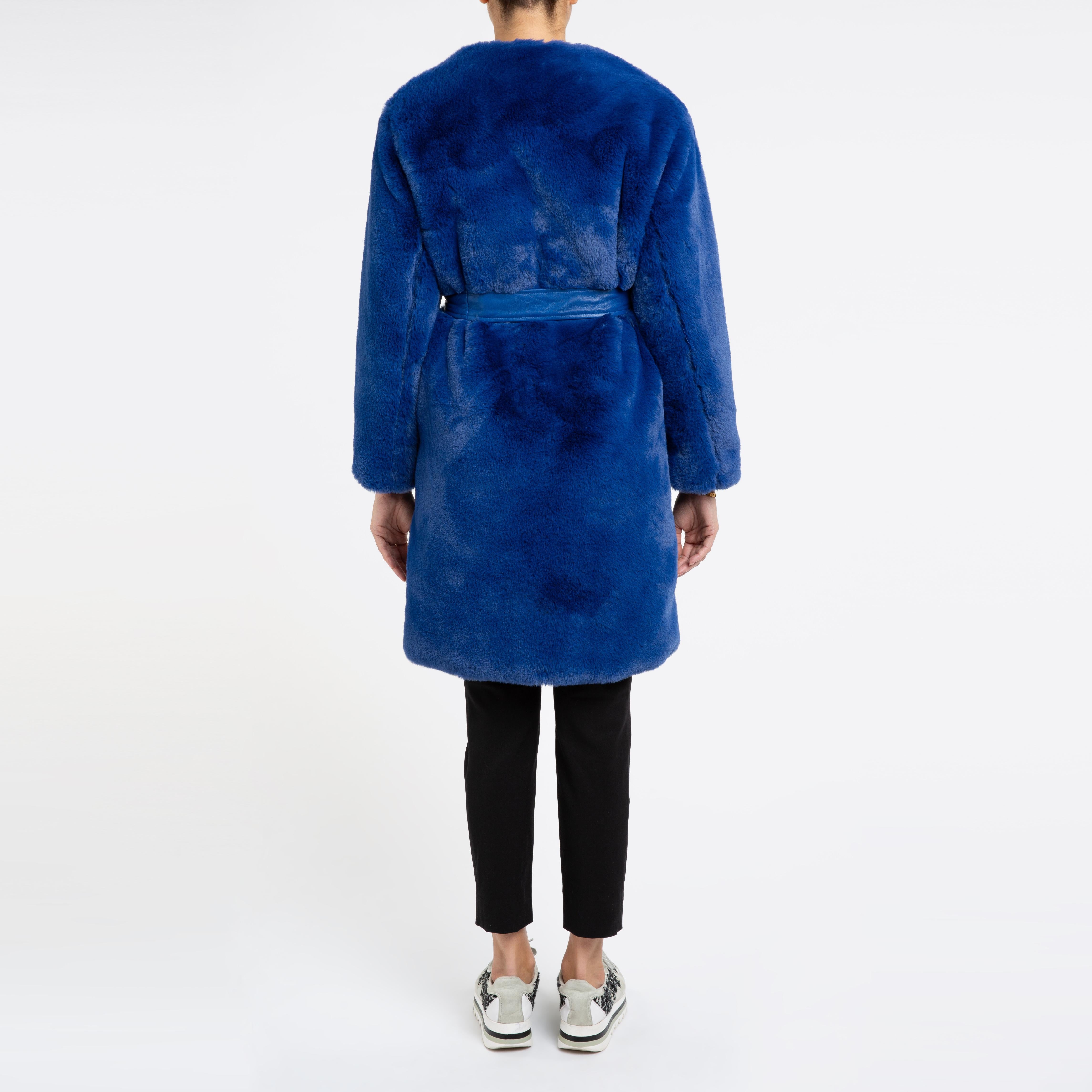 Verheyen London Serena  Collarless Faux Fur Coat in Blue - Size uk 6  For Sale 4