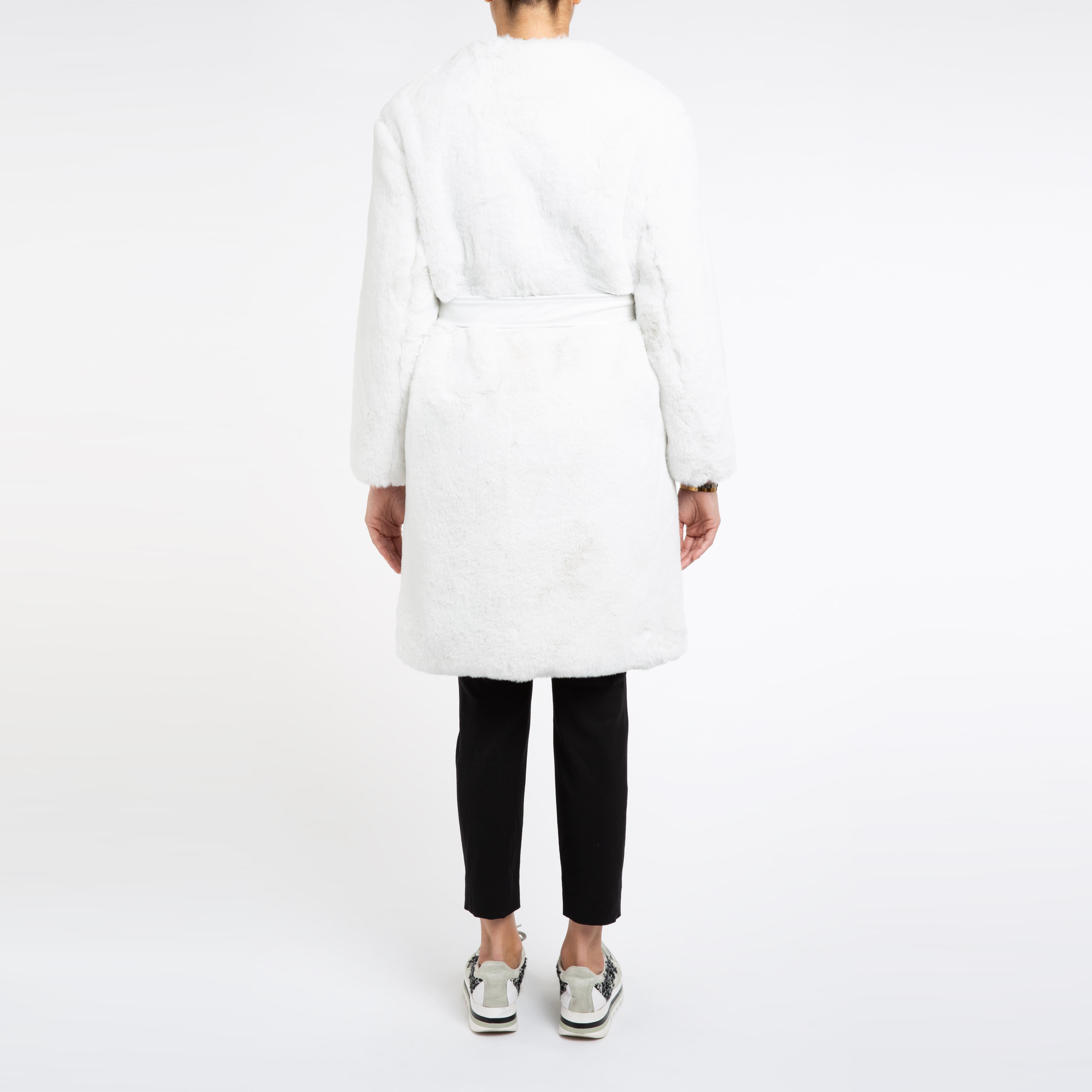 Gray Verheyen London Serena  Collarless Faux Fur Coat in White - Size uk 12 For Sale
