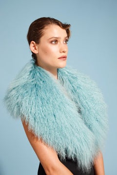 Verheyen London Shawl Collar in Aquamarine Blue Mongolian Lamb Fur  - Brand New