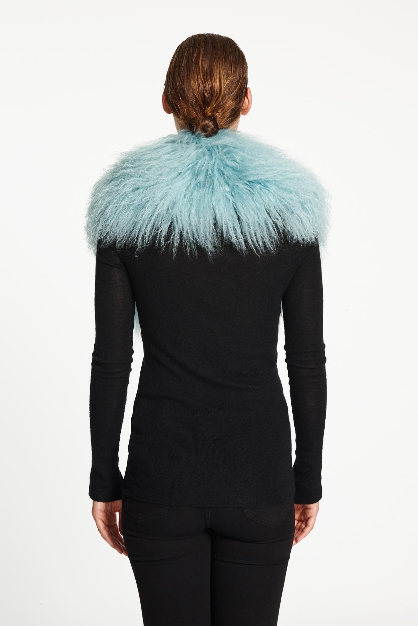 Verheyen London Shawl Collar in Aquamarine Blue Mongolian Lamb Fur  - Brand New  3