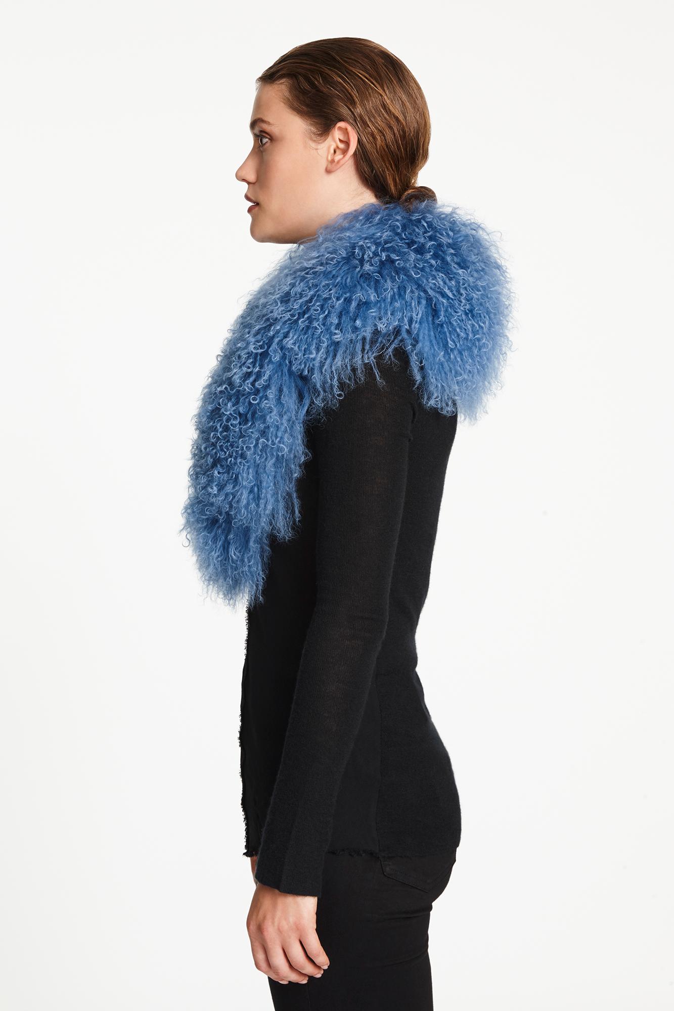 Verheyen London Shawl Collar in Blue Topaz Mongolian Lamb Fur lined in silk   3