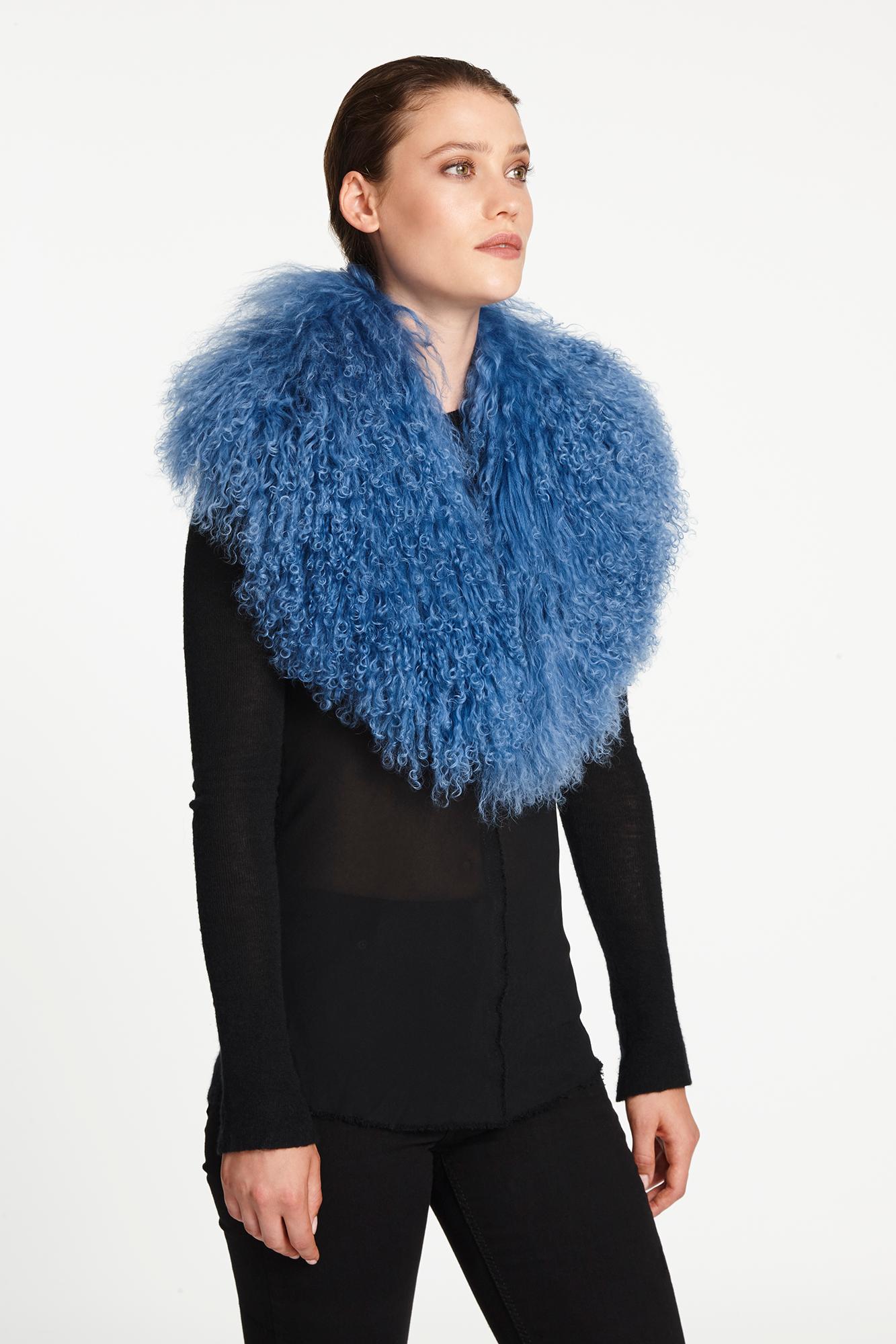 Verheyen London Shawl Collar in Blue Topaz Mongolian Lamb Fur lined in silk new 2