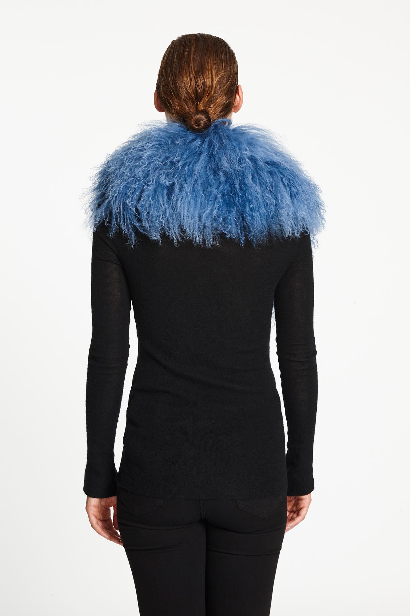 Verheyen London Shawl Collar in Blue Topaz Mongolian Lamb Fur lined in silk new  1