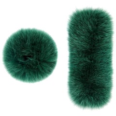 Verheyen London Snap on Jade Green Fox Fur Cuffs  - Brand New 