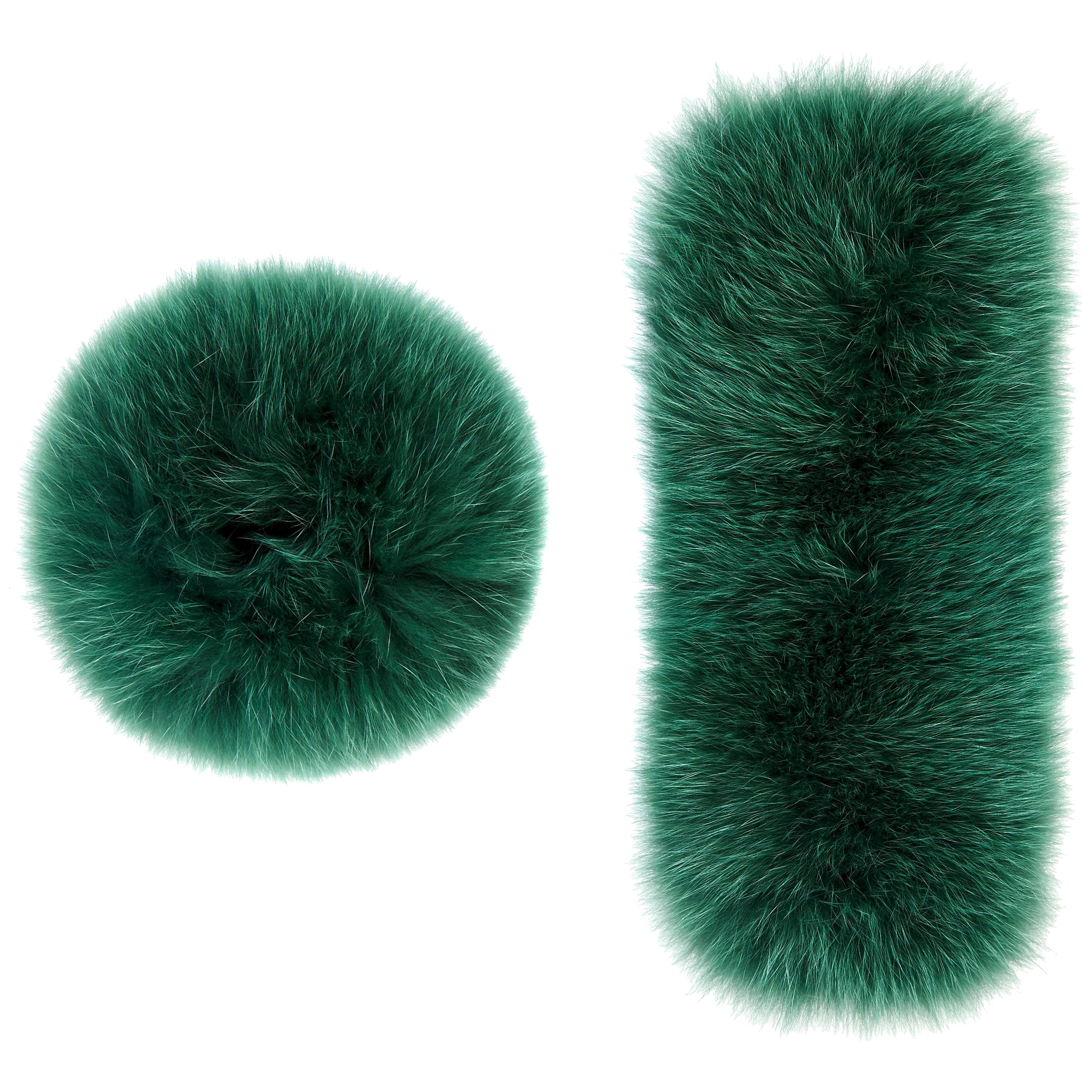 Verheyen London Snap on Jade Green Fox Fur Cuffs  - Brand New 