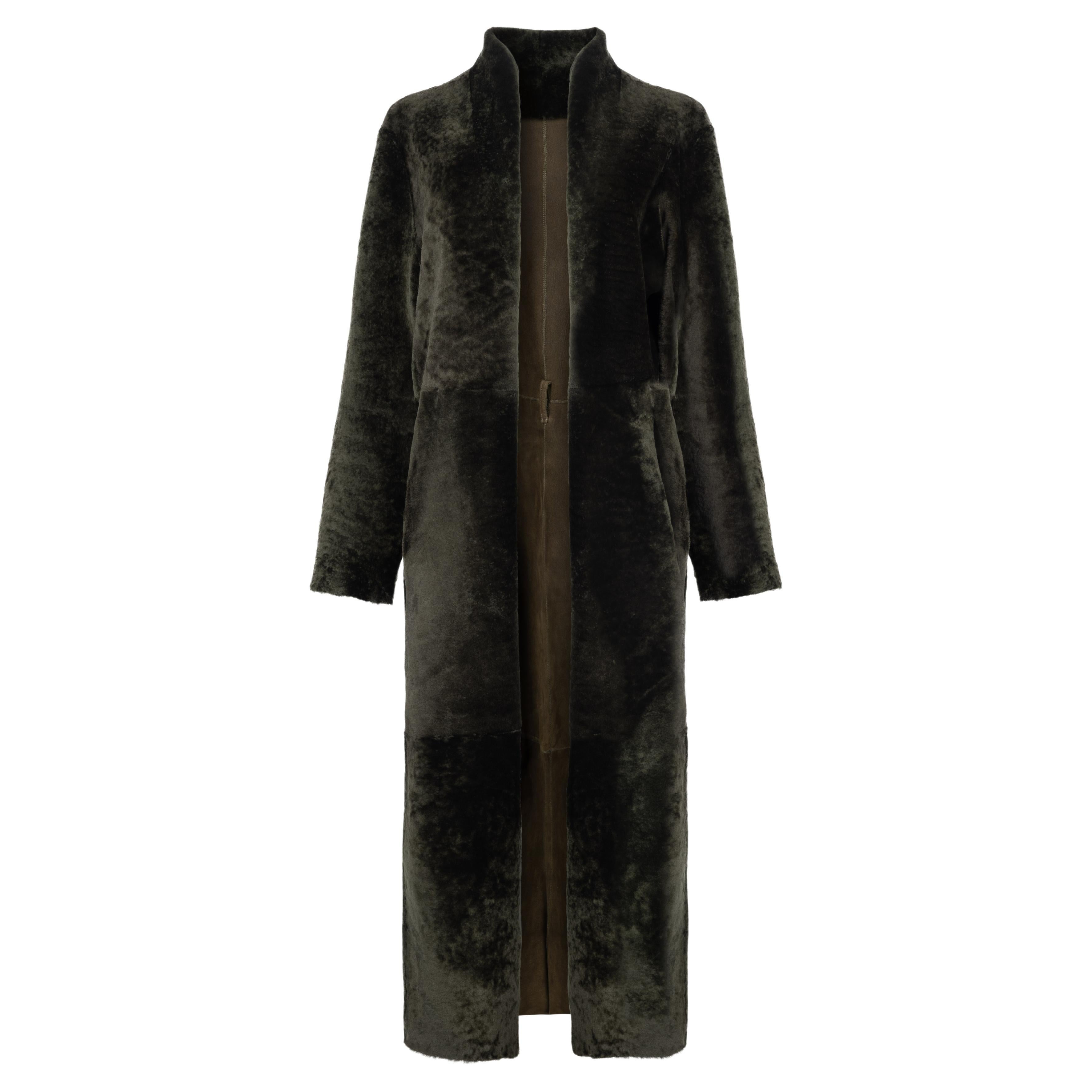 Verheyen Reversible Coat in Shearling in Khaki Green size large uk 8-16